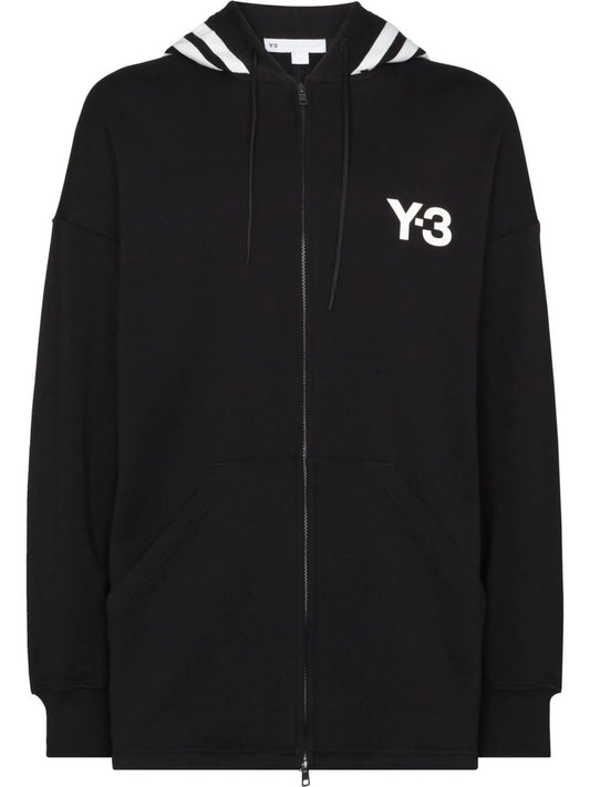 contrast-stripe zip-up hoodie