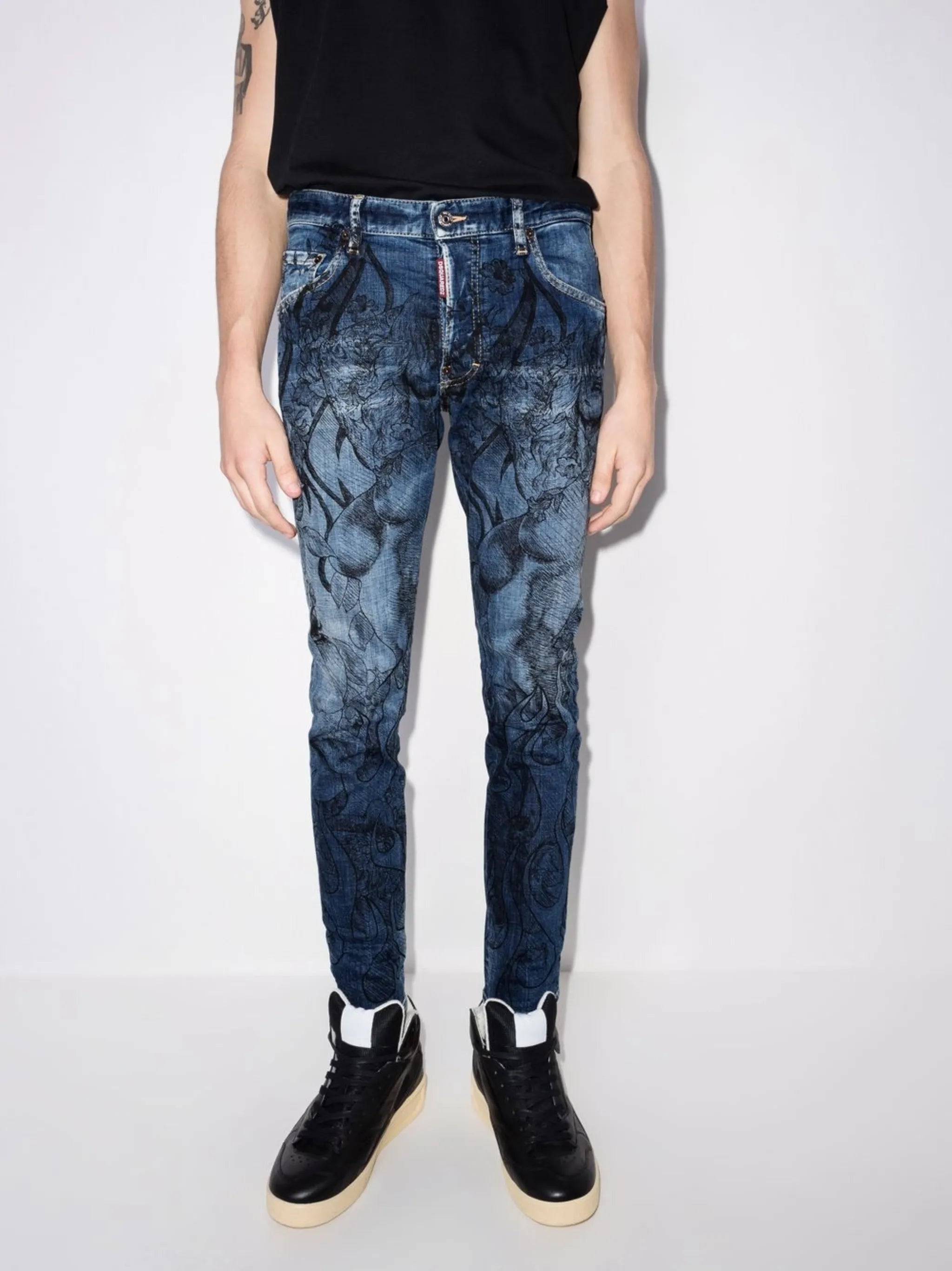 floral-print bleached-effect skinny jeans
