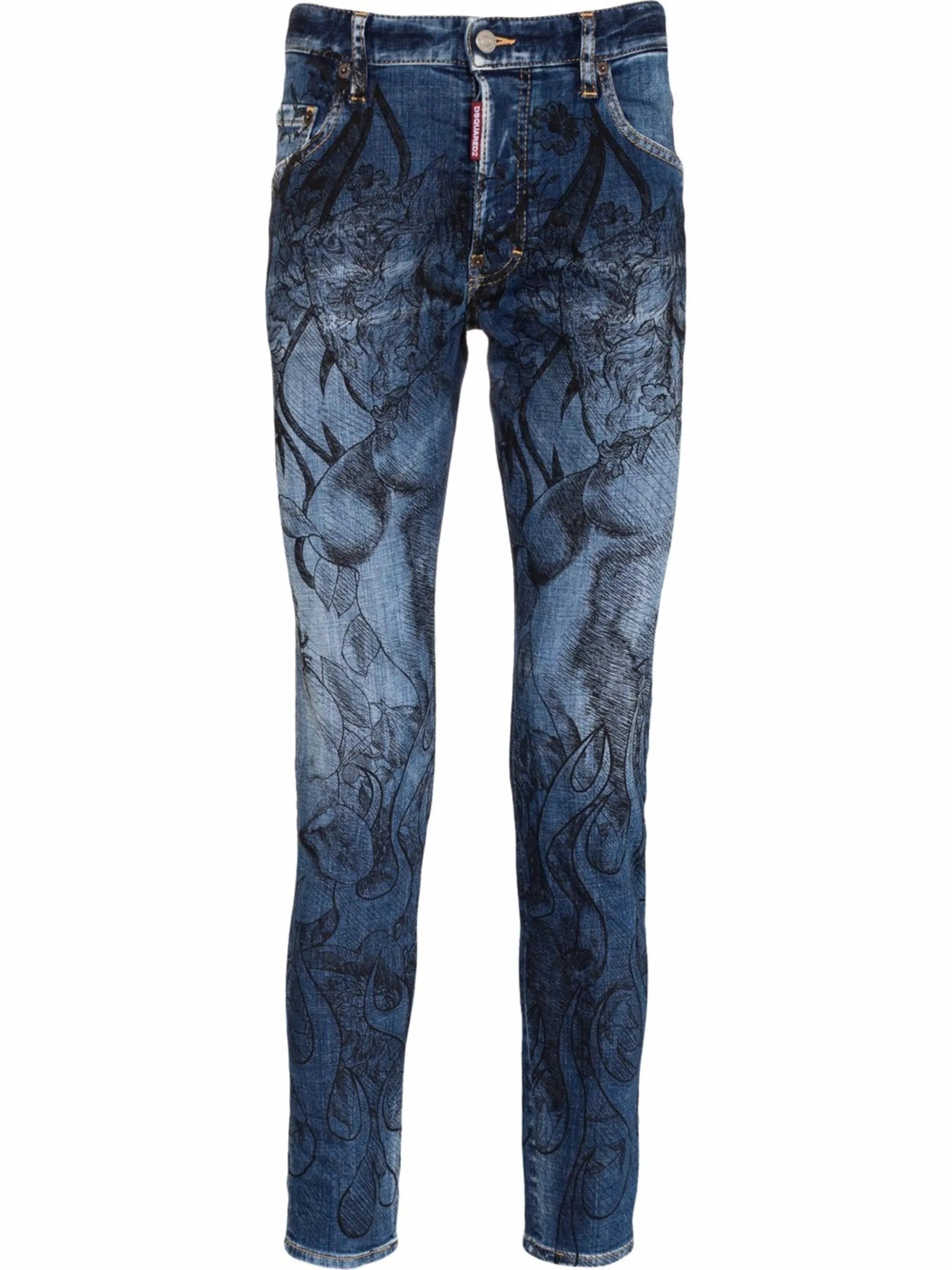 floral-print bleached-effect skinny jeans