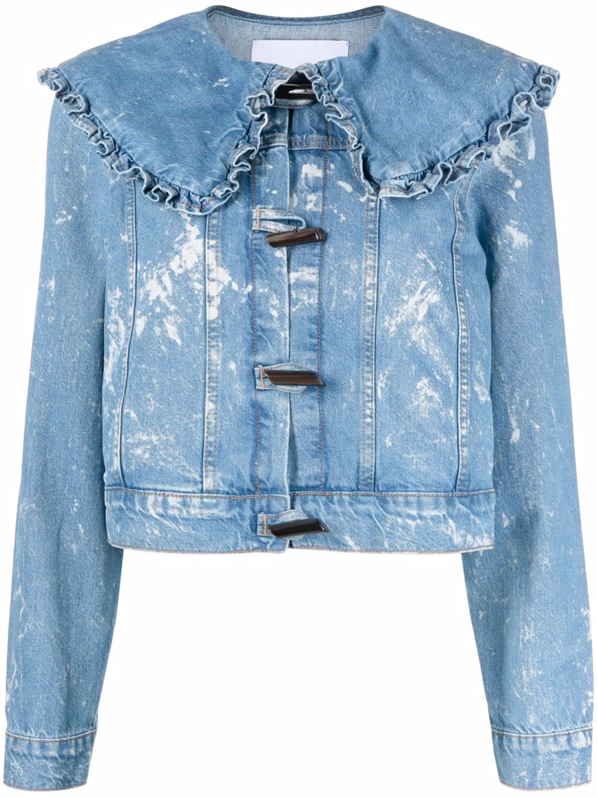 bleach denim ruffle-collar jacket