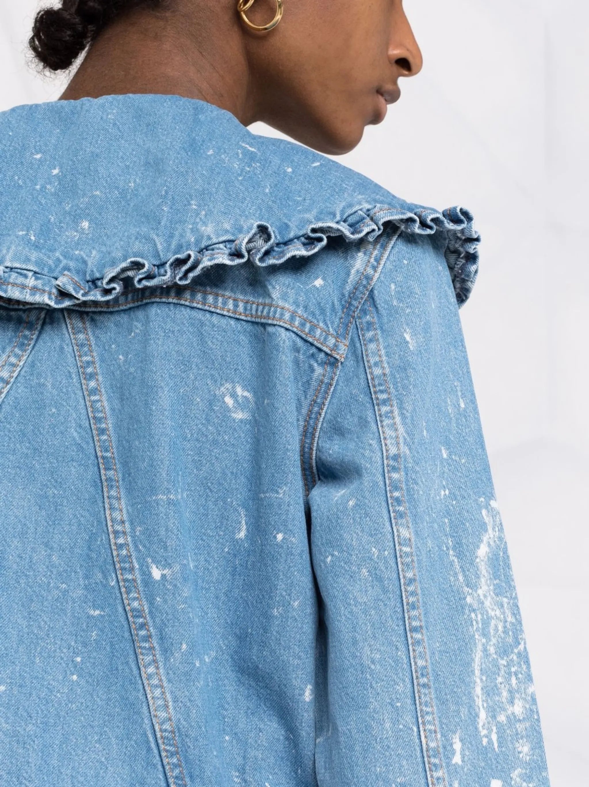 bleach denim ruffle-collar jacket