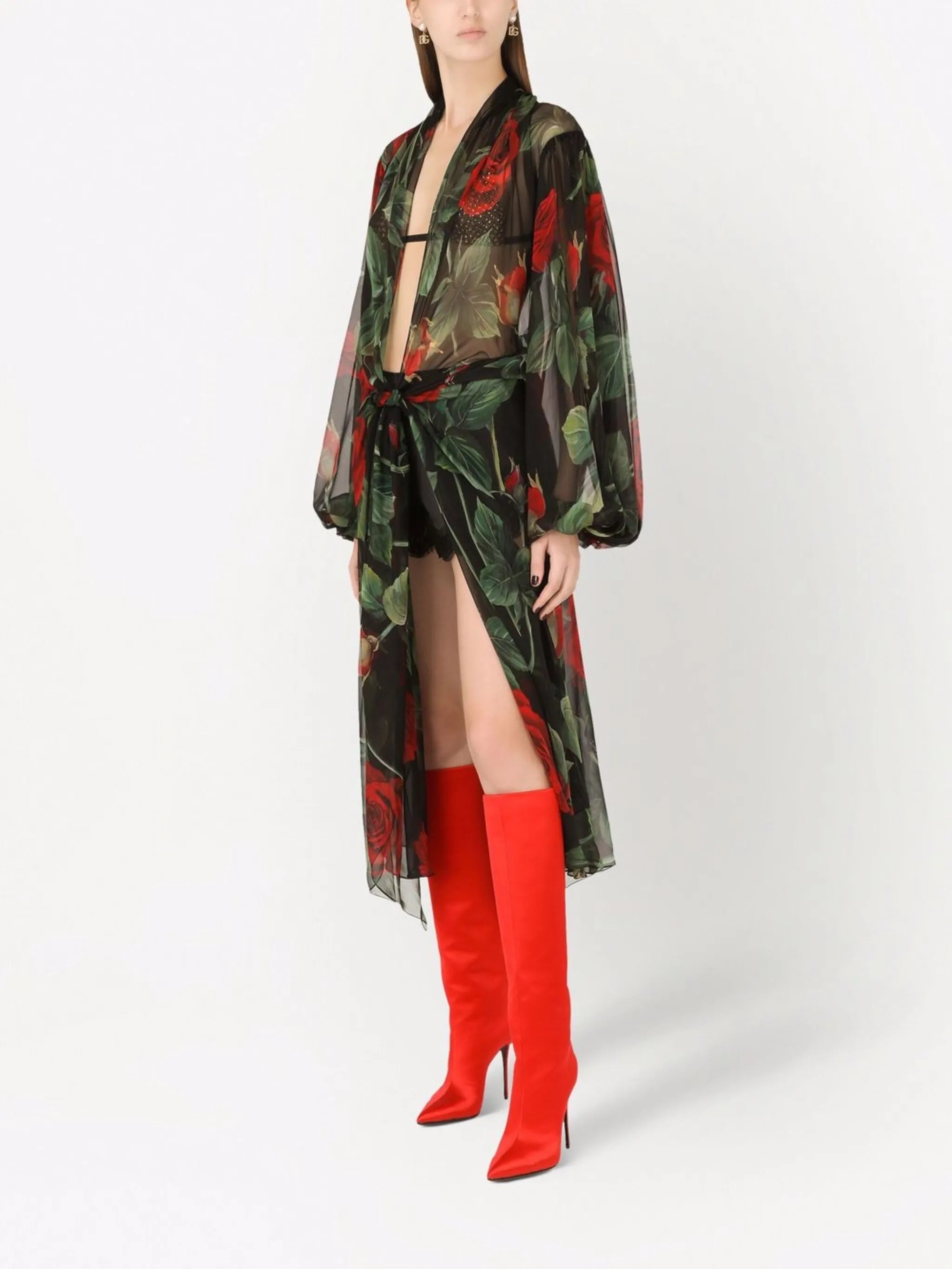 floral-print puff-sleeve dress
