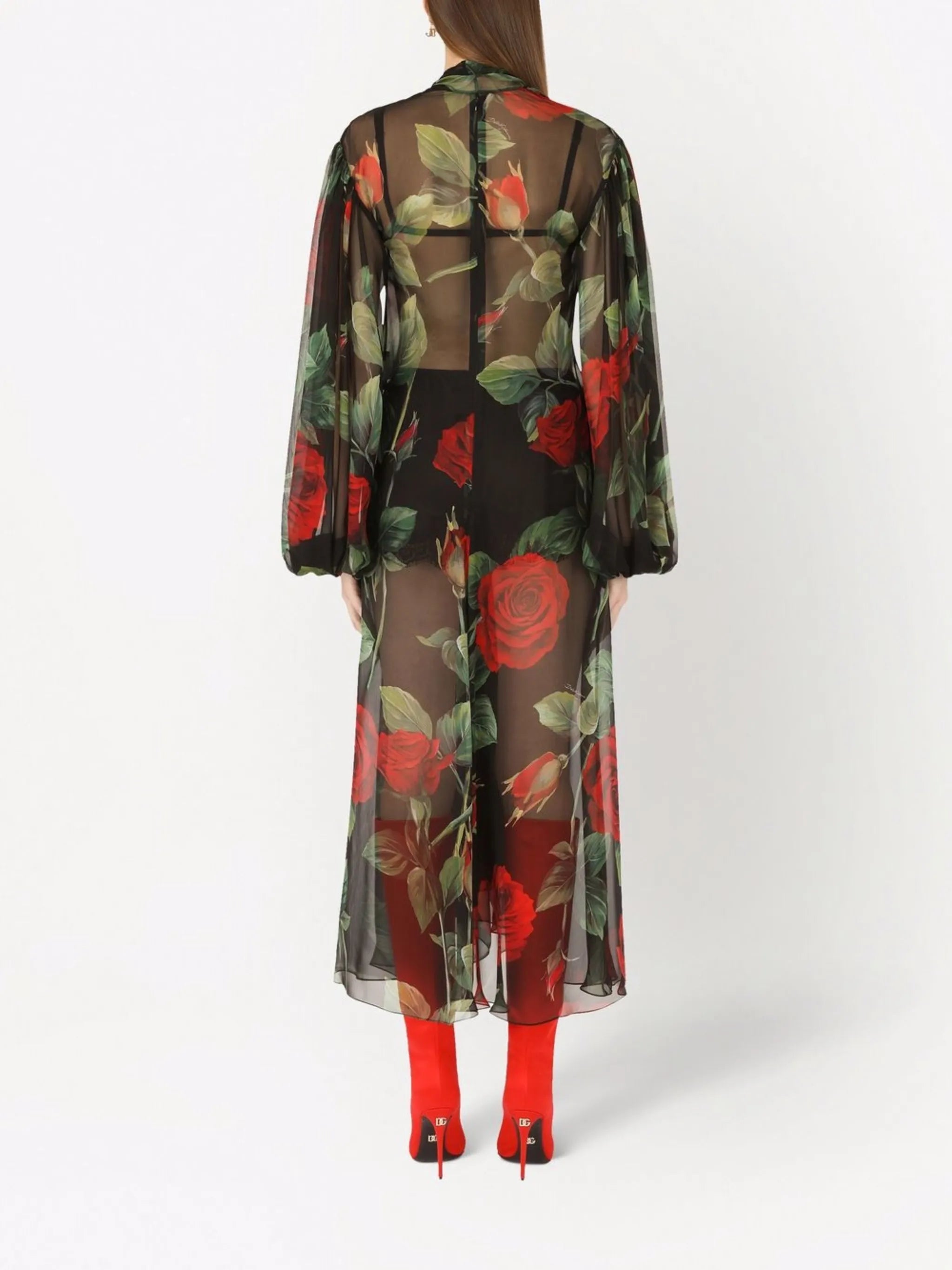 floral-print puff-sleeve dress