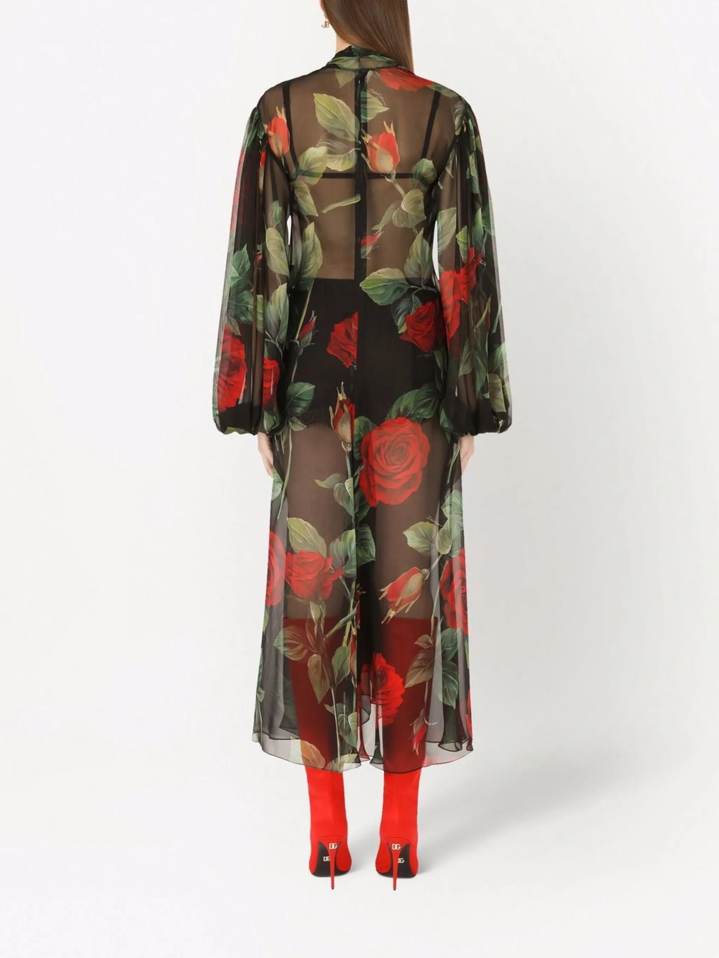 floral-print puff-sleeve dress