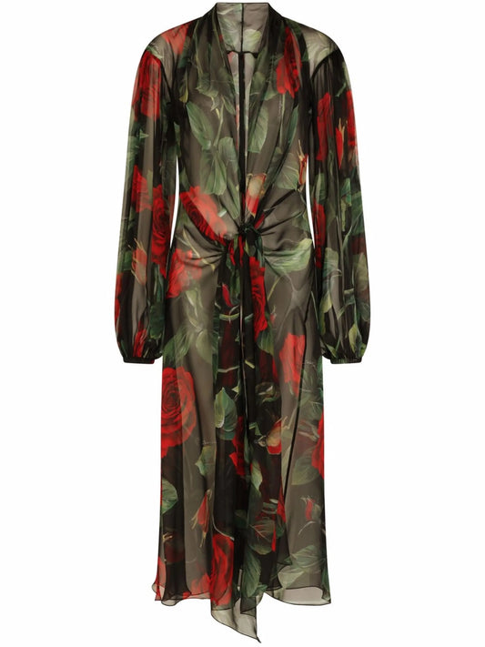 floral-print puff-sleeve dress