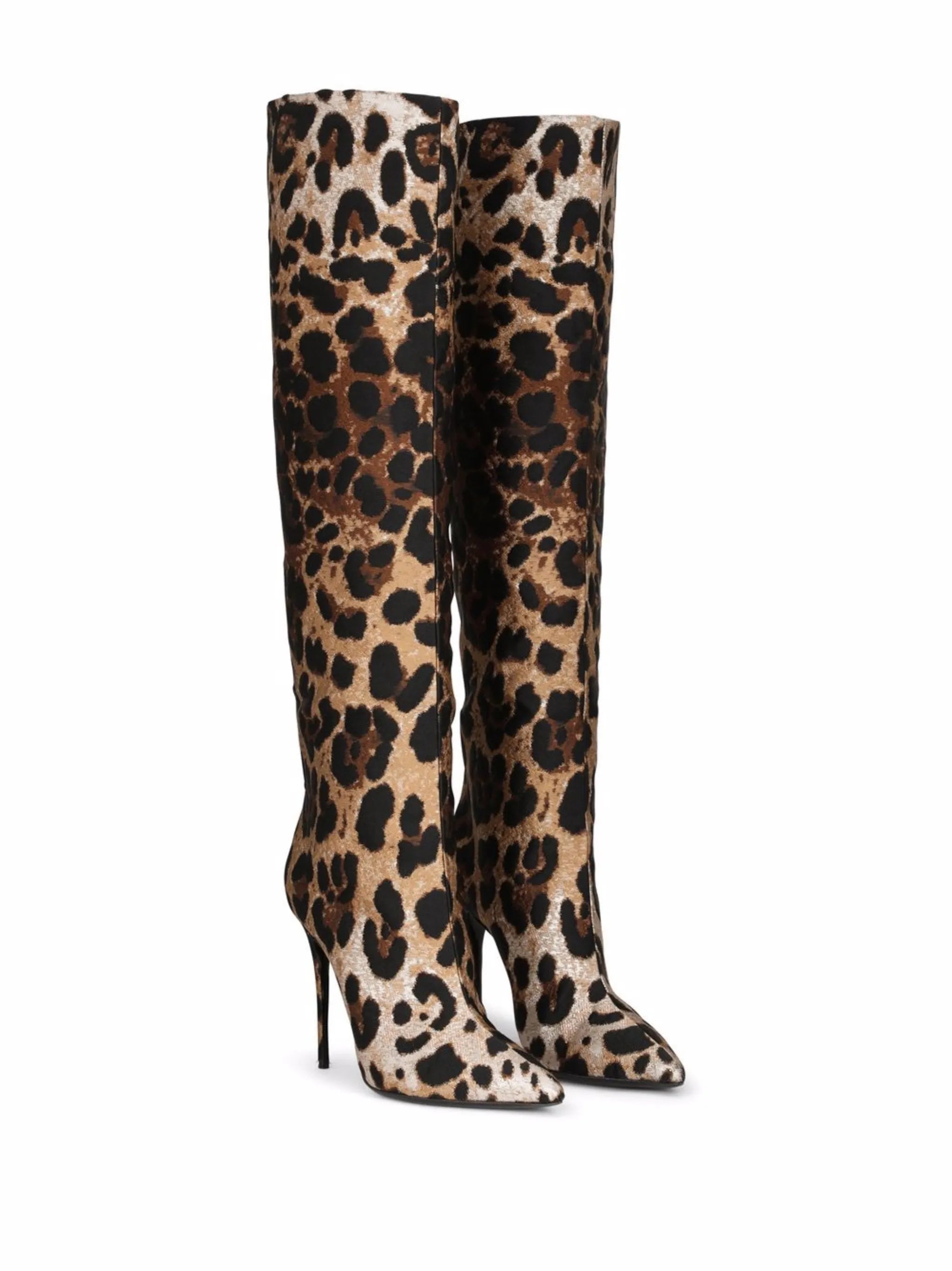 leopard-print jacquard knee-length boots