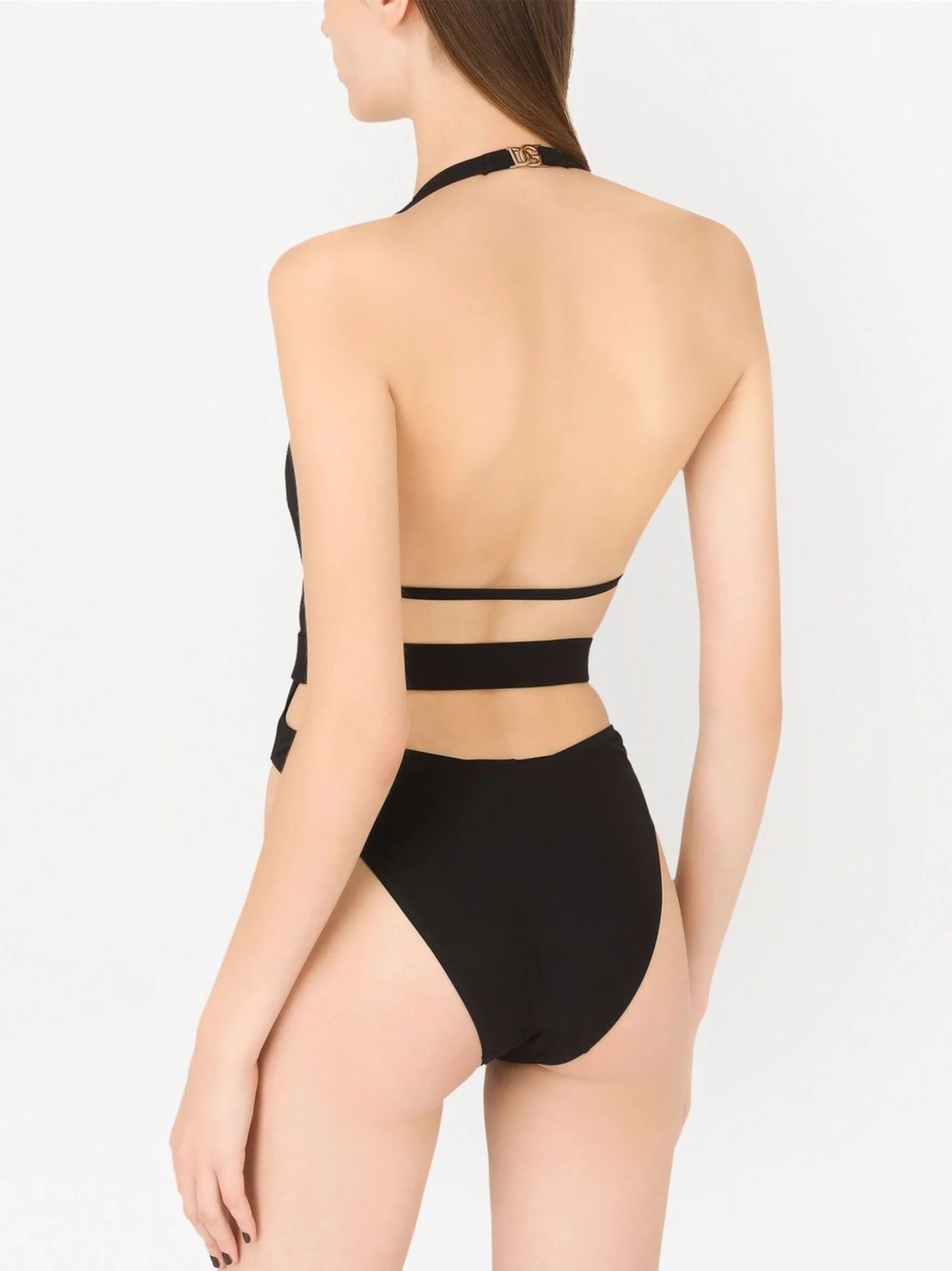 plunge-neck belted swimsuit