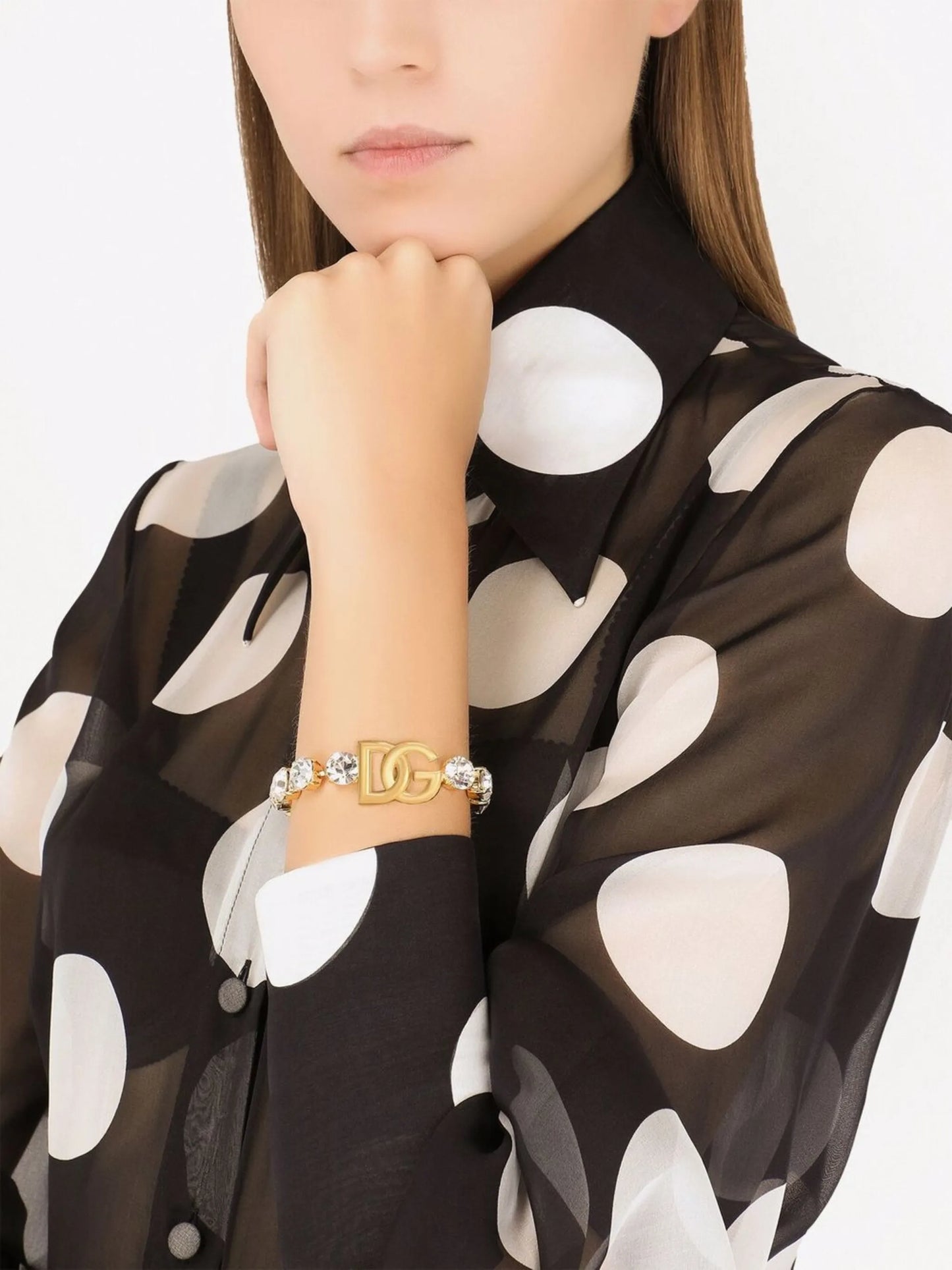 logo-plaque crystal-embellished bracelet