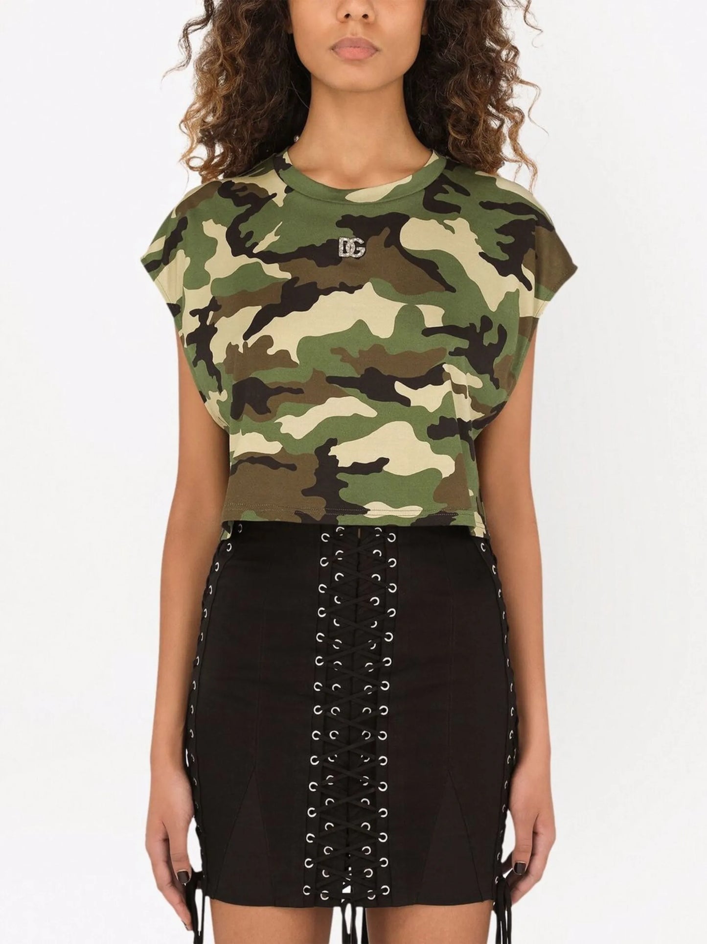 camouflage-print cropped T-shirt