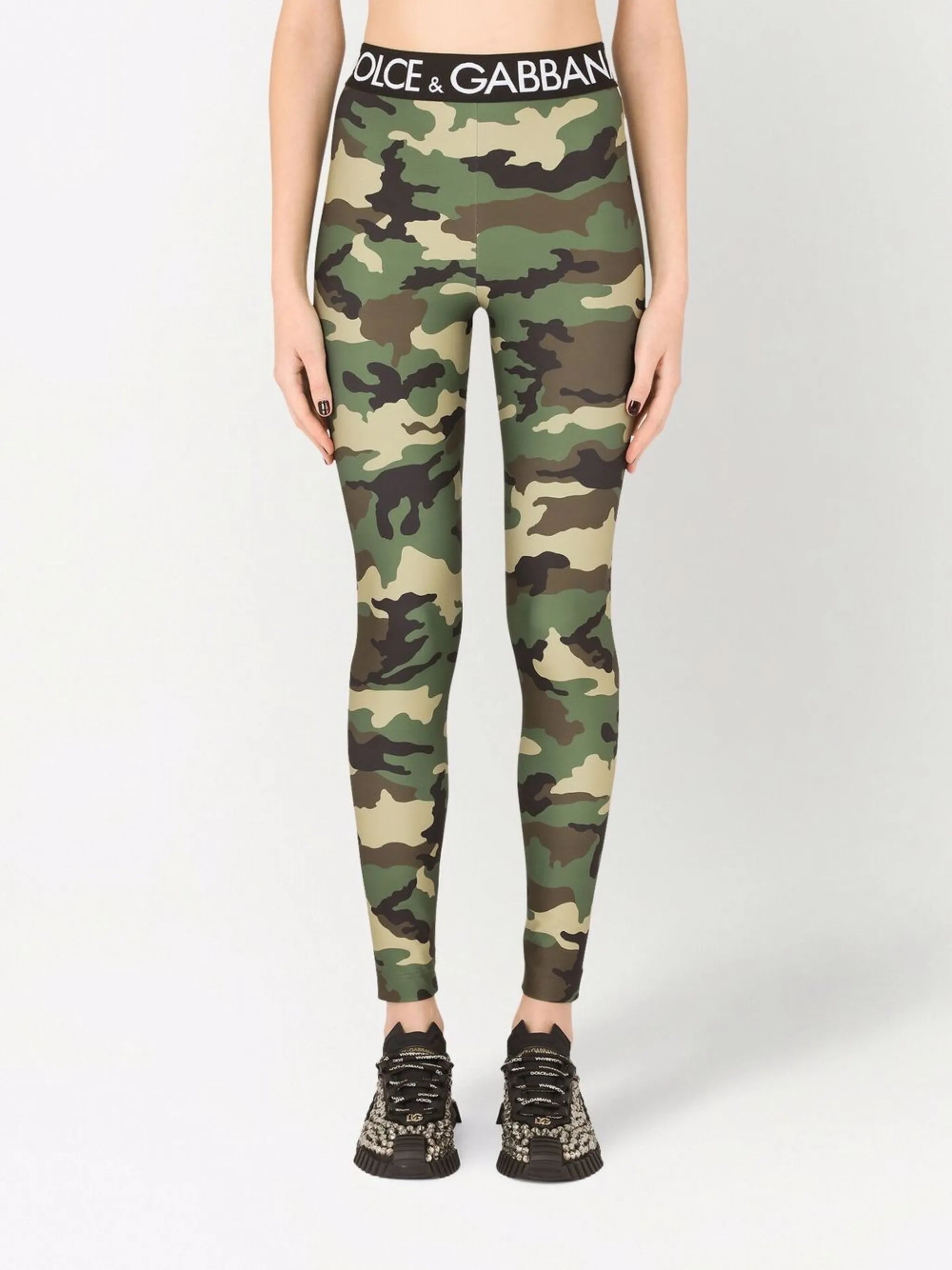 logo-waistband camouflage-print leggings
