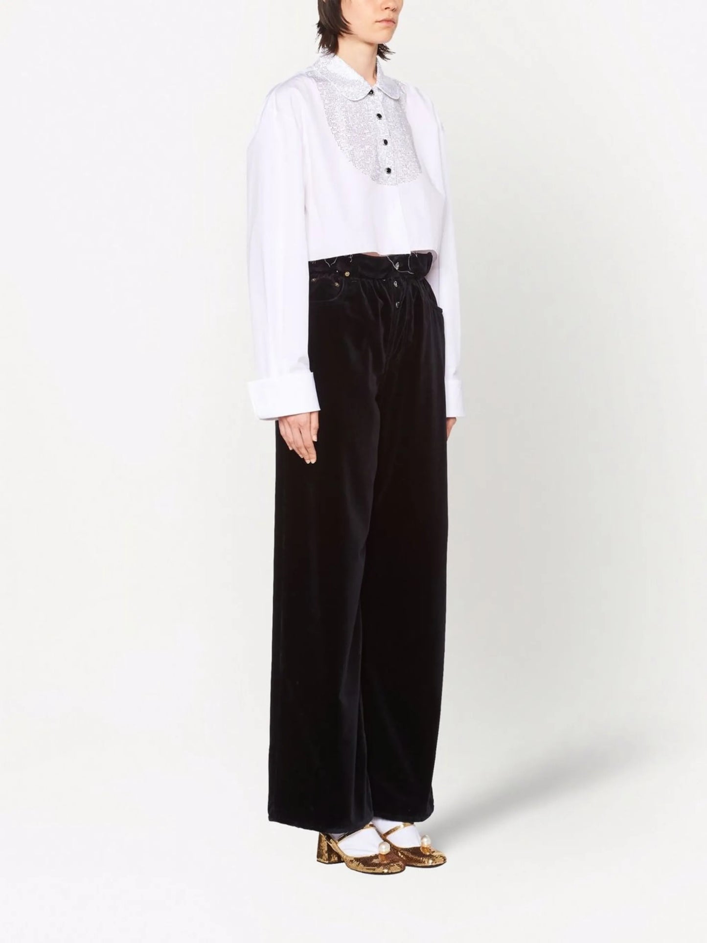 paperbag-waist wide-leg trousers