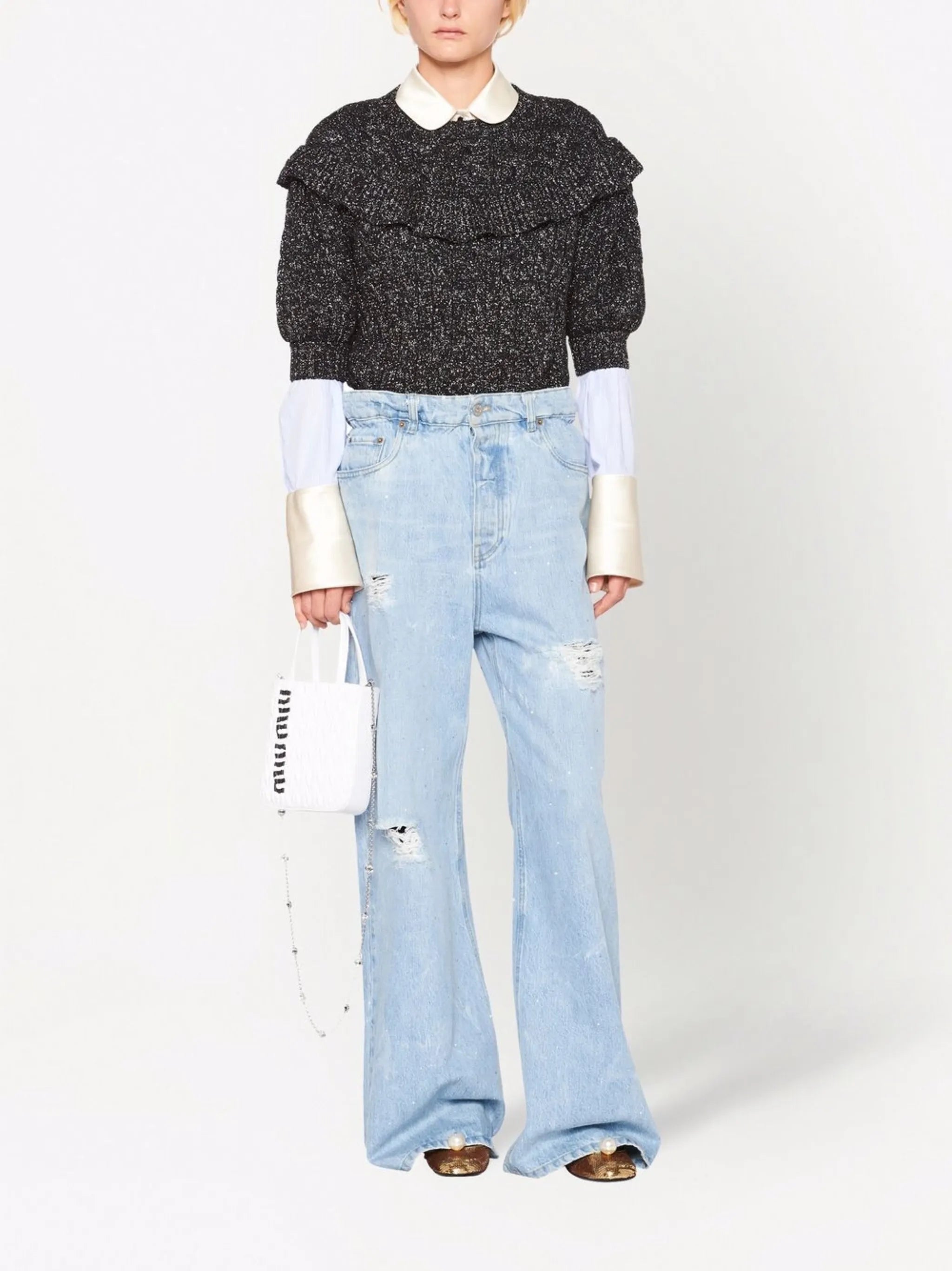 embellished wide-leg jeans