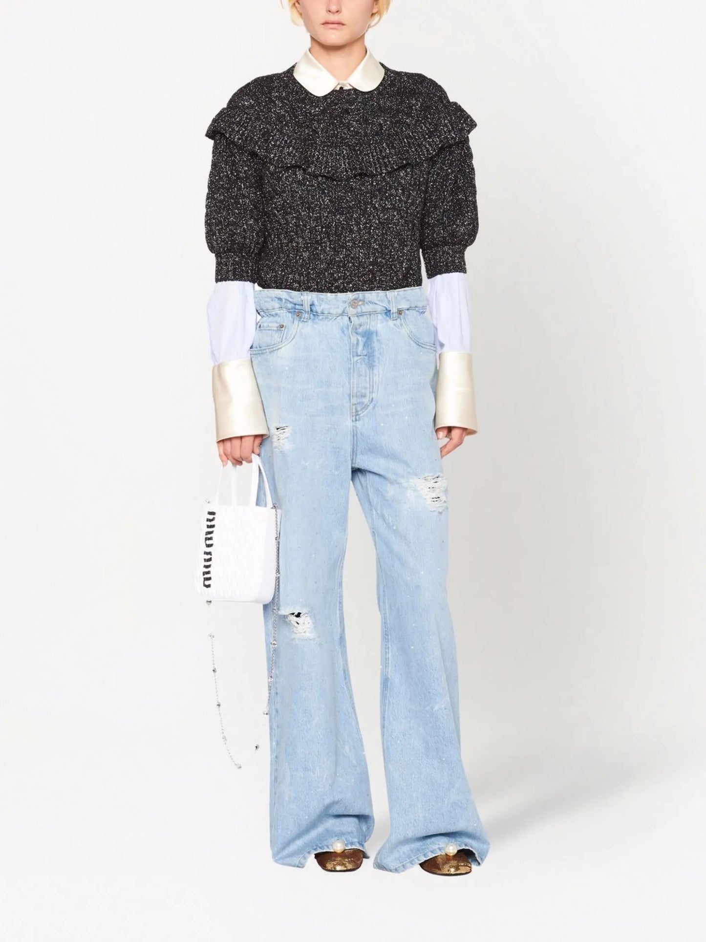 embellished wide-leg jeans