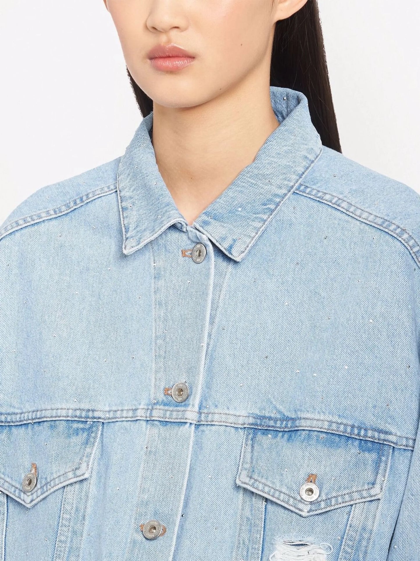 ripped-detail denim jacket