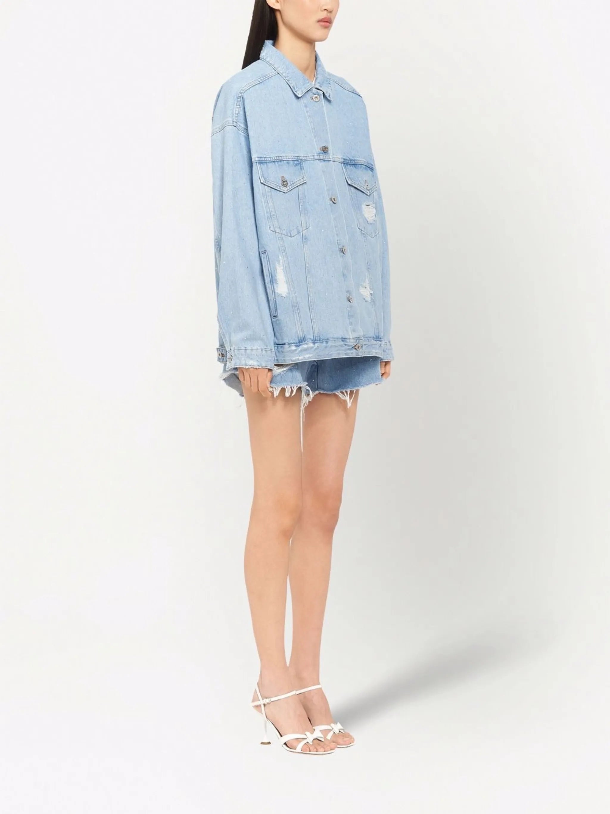 ripped-detail denim jacket