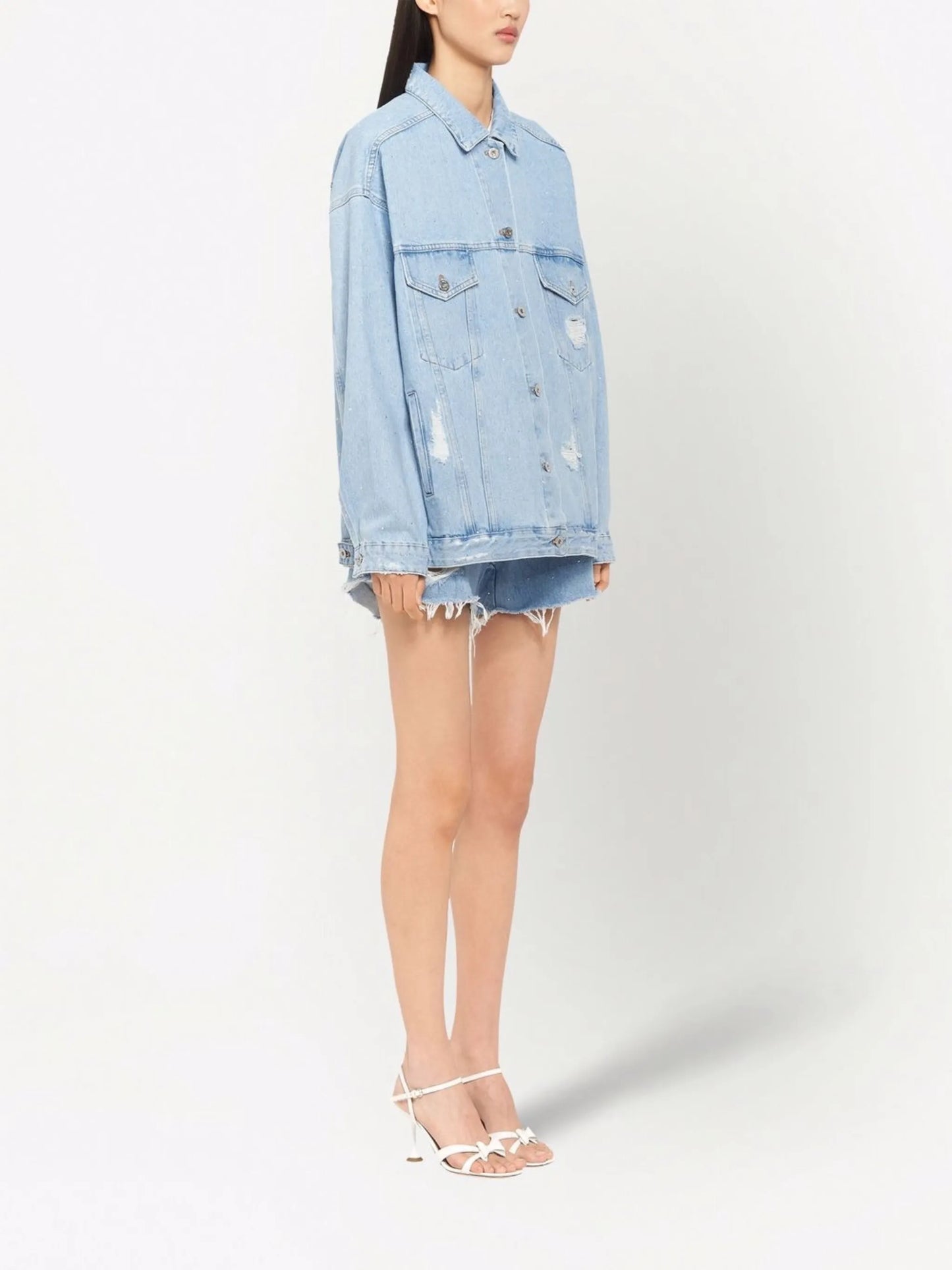 ripped-detail denim jacket
