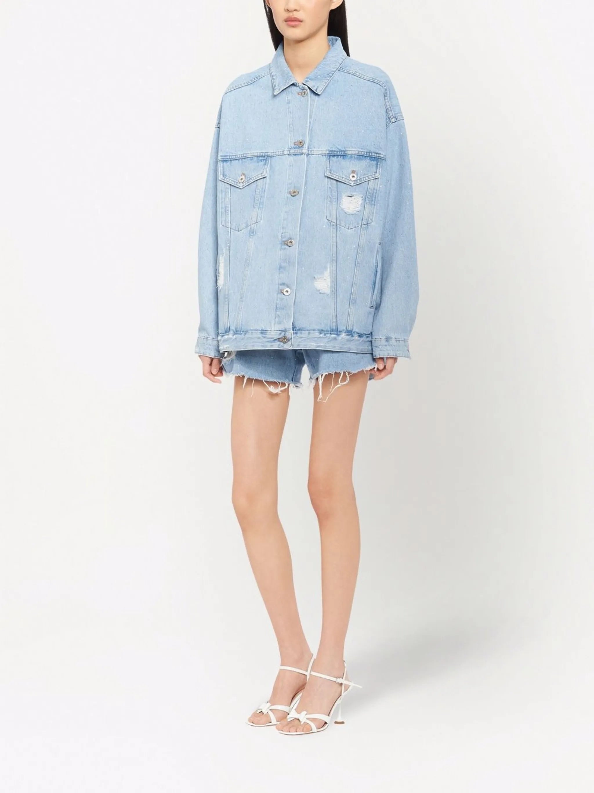 ripped-detail denim jacket