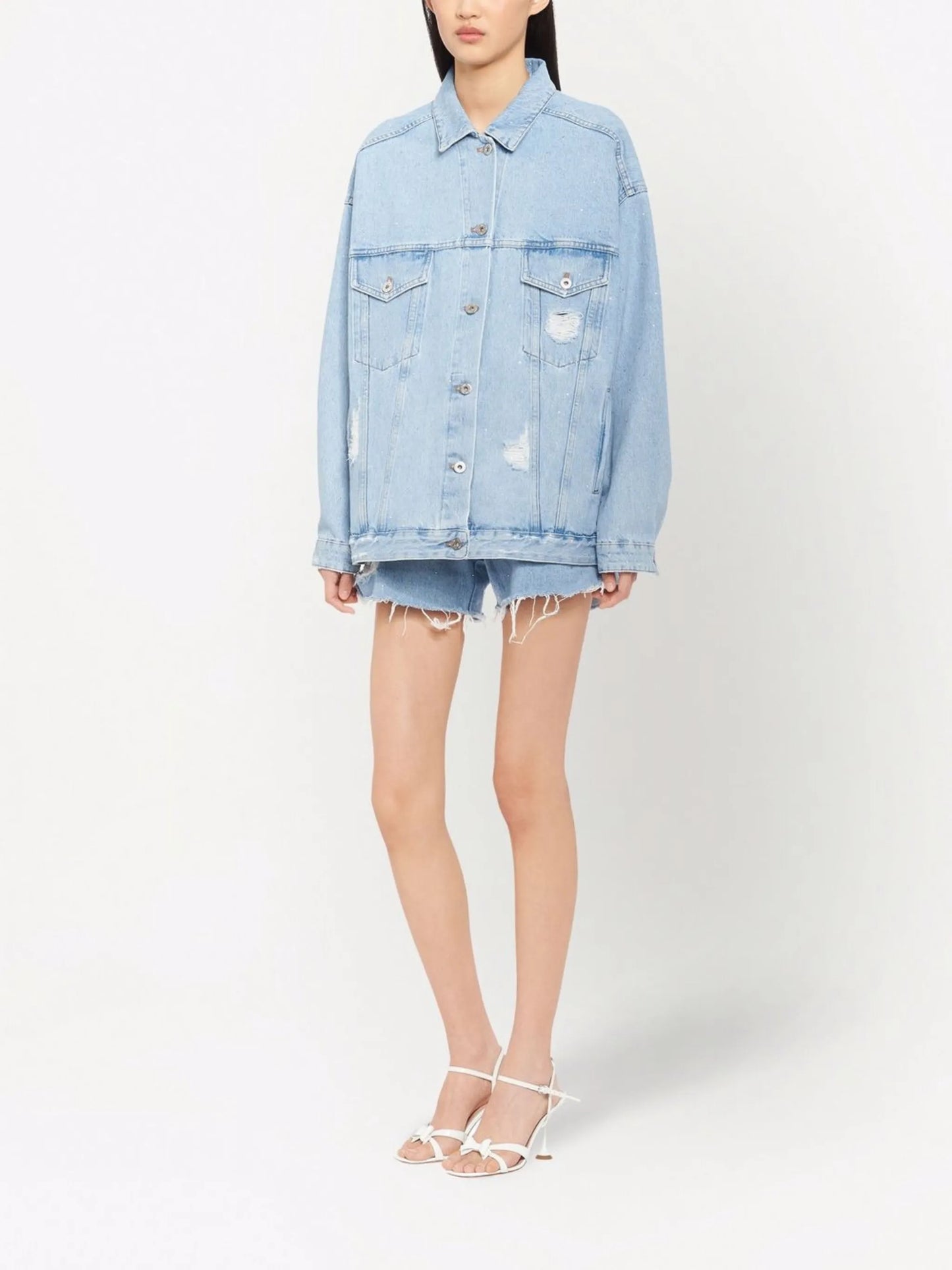 ripped-detail denim jacket