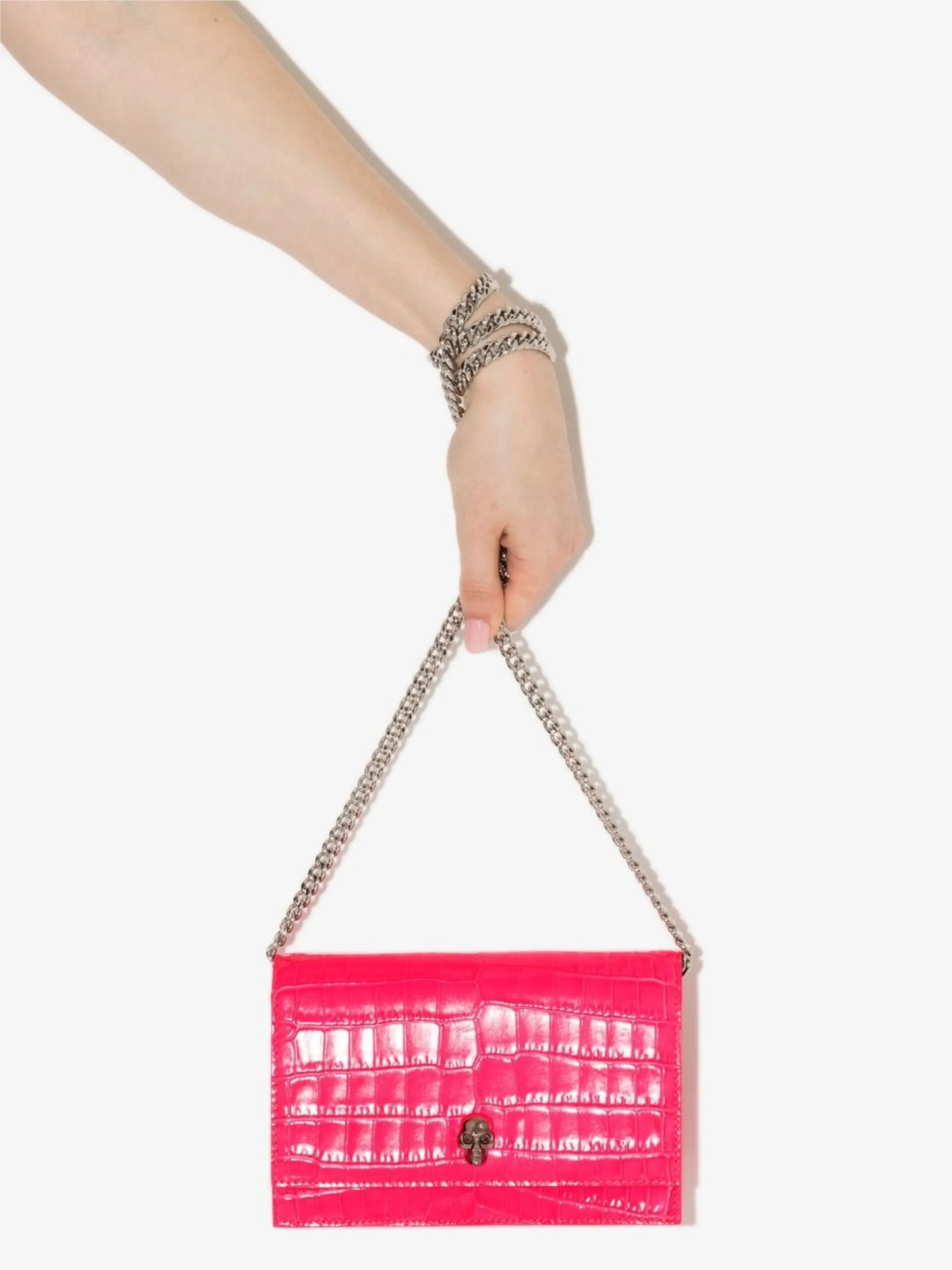 mini skull crocodile-embossed tote bag