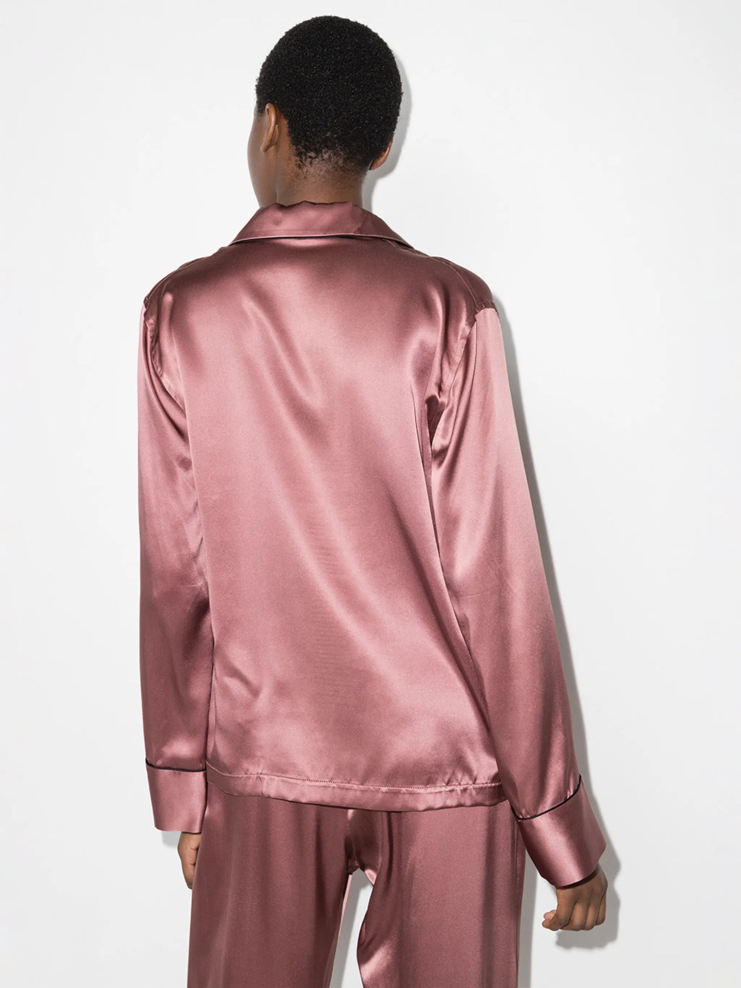 piped-trim silk pajama shirt