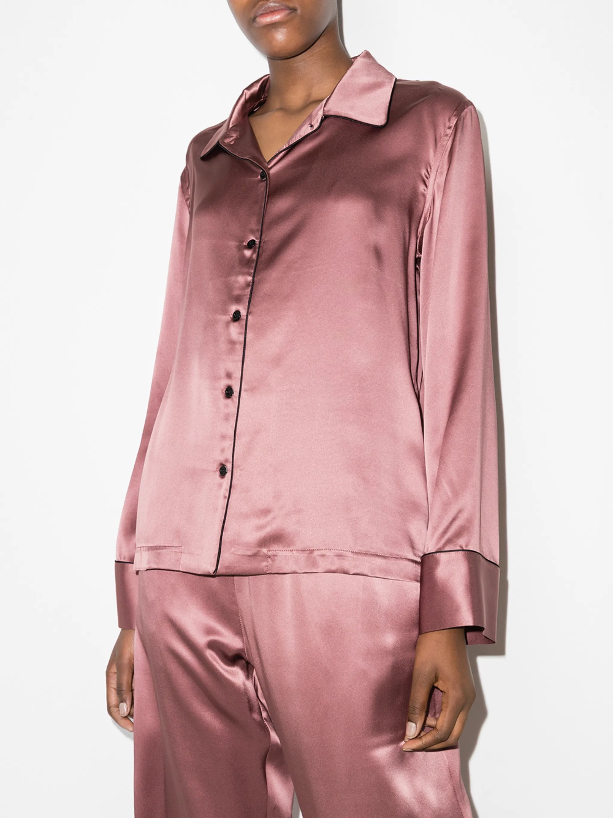 piped-trim silk pajama shirt