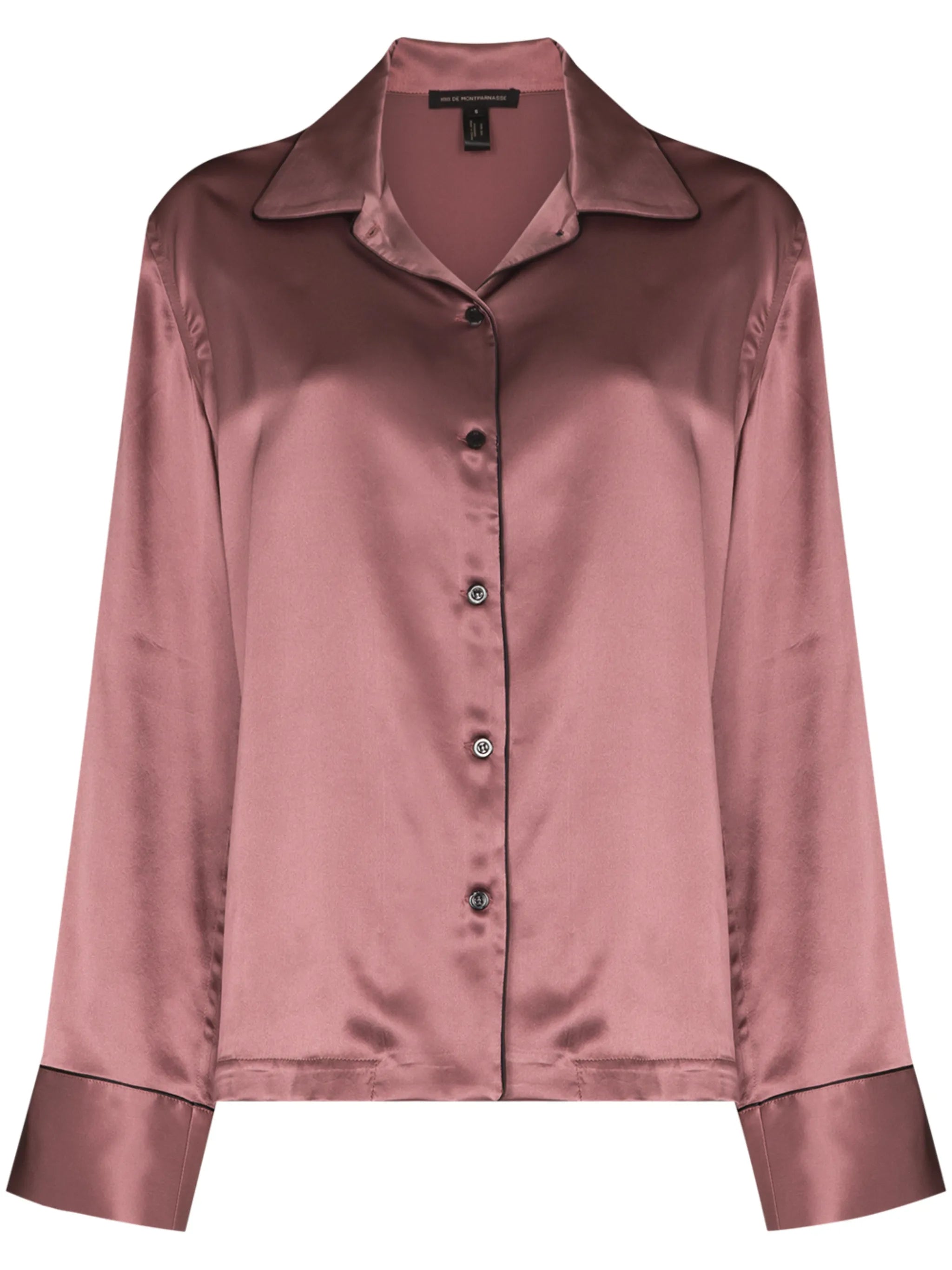 piped-trim silk pajama shirt