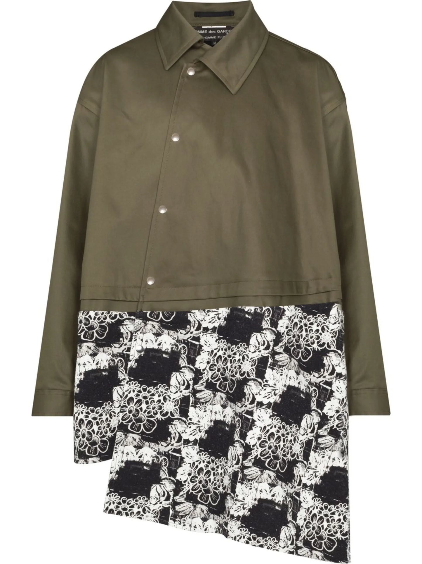 printed panelled asymmetric coat