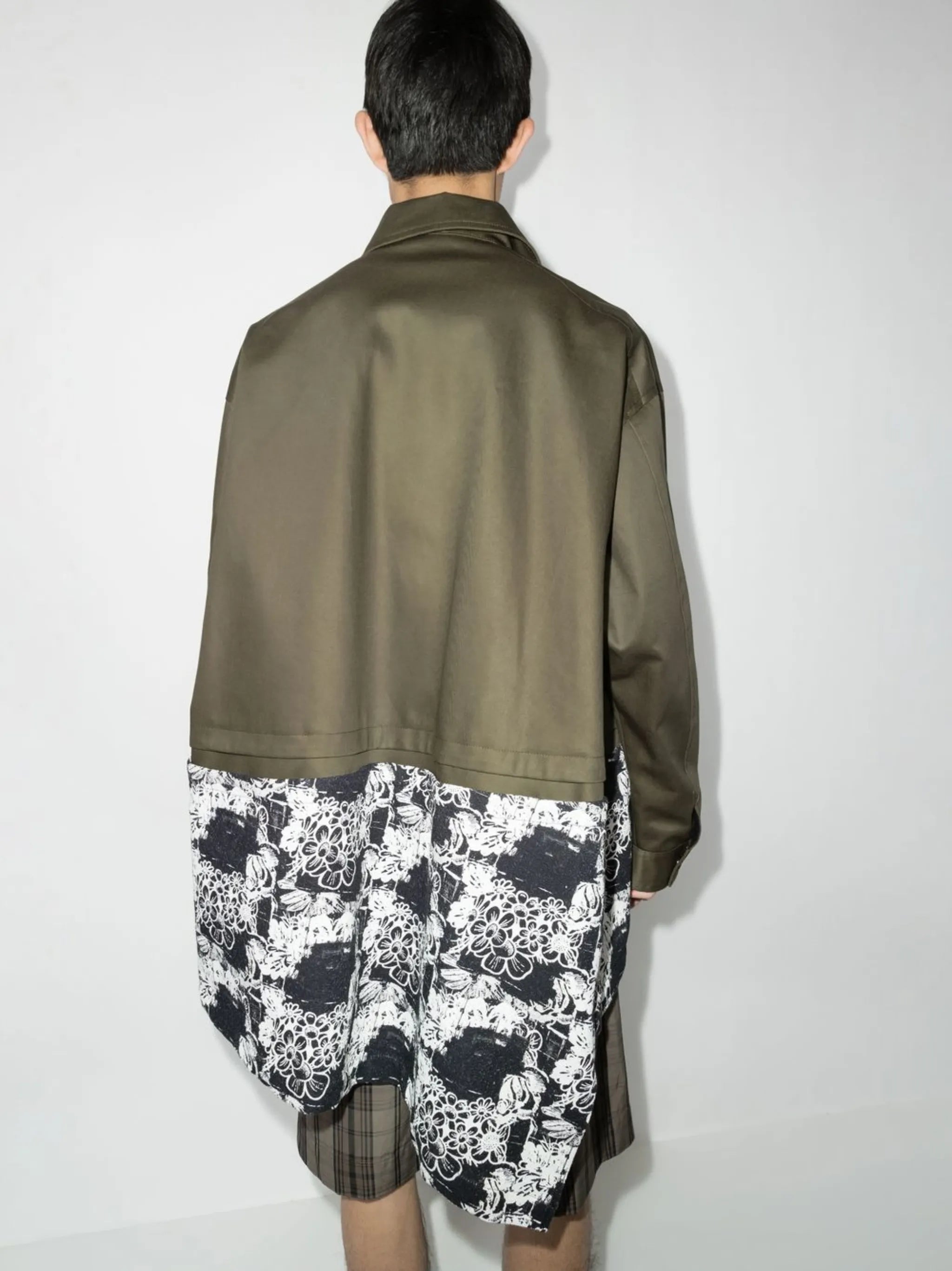 printed panelled asymmetric coat