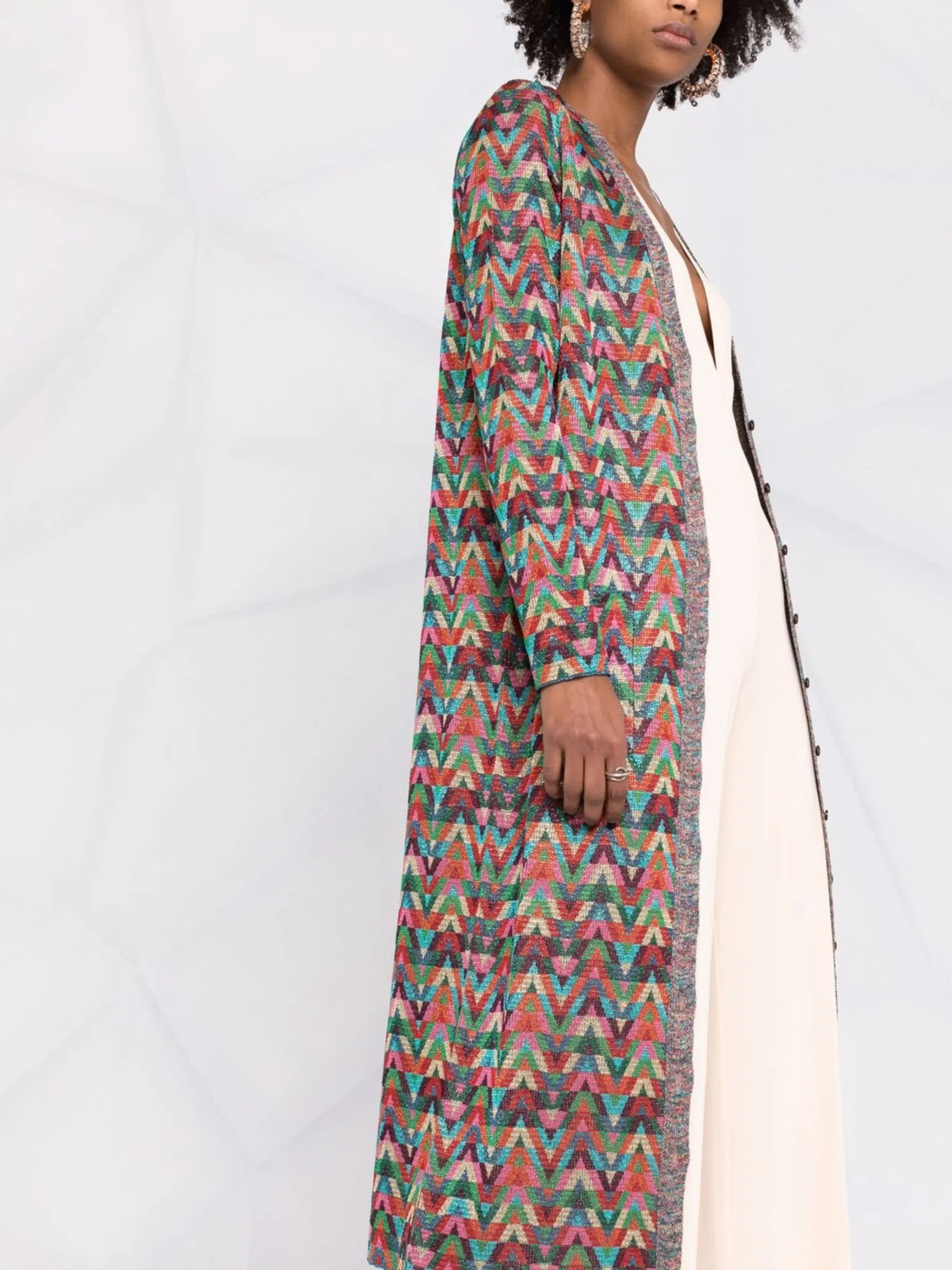 jacquard Optical-pattern lurex long cardigan