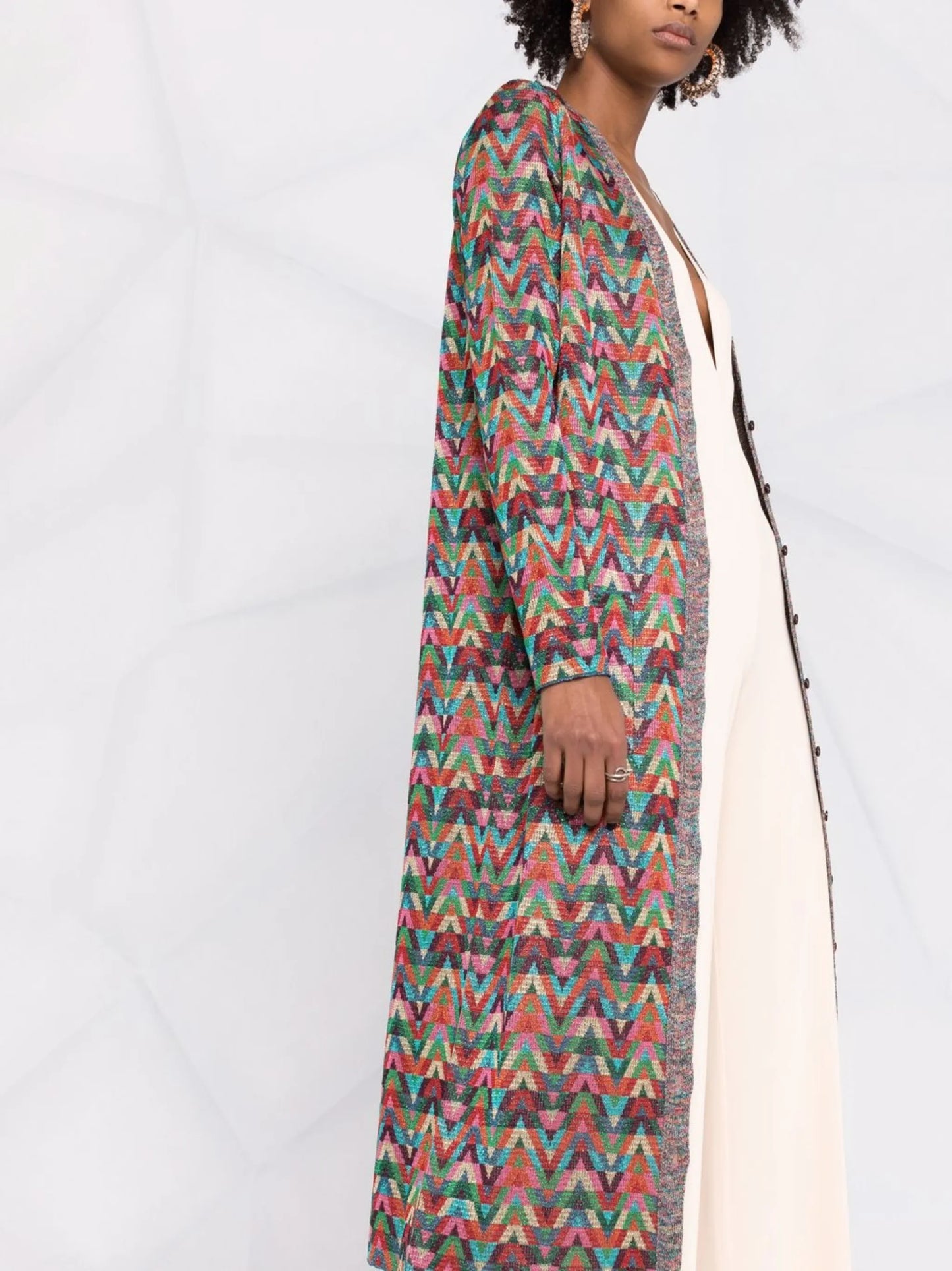 jacquard Optical-pattern lurex long cardigan