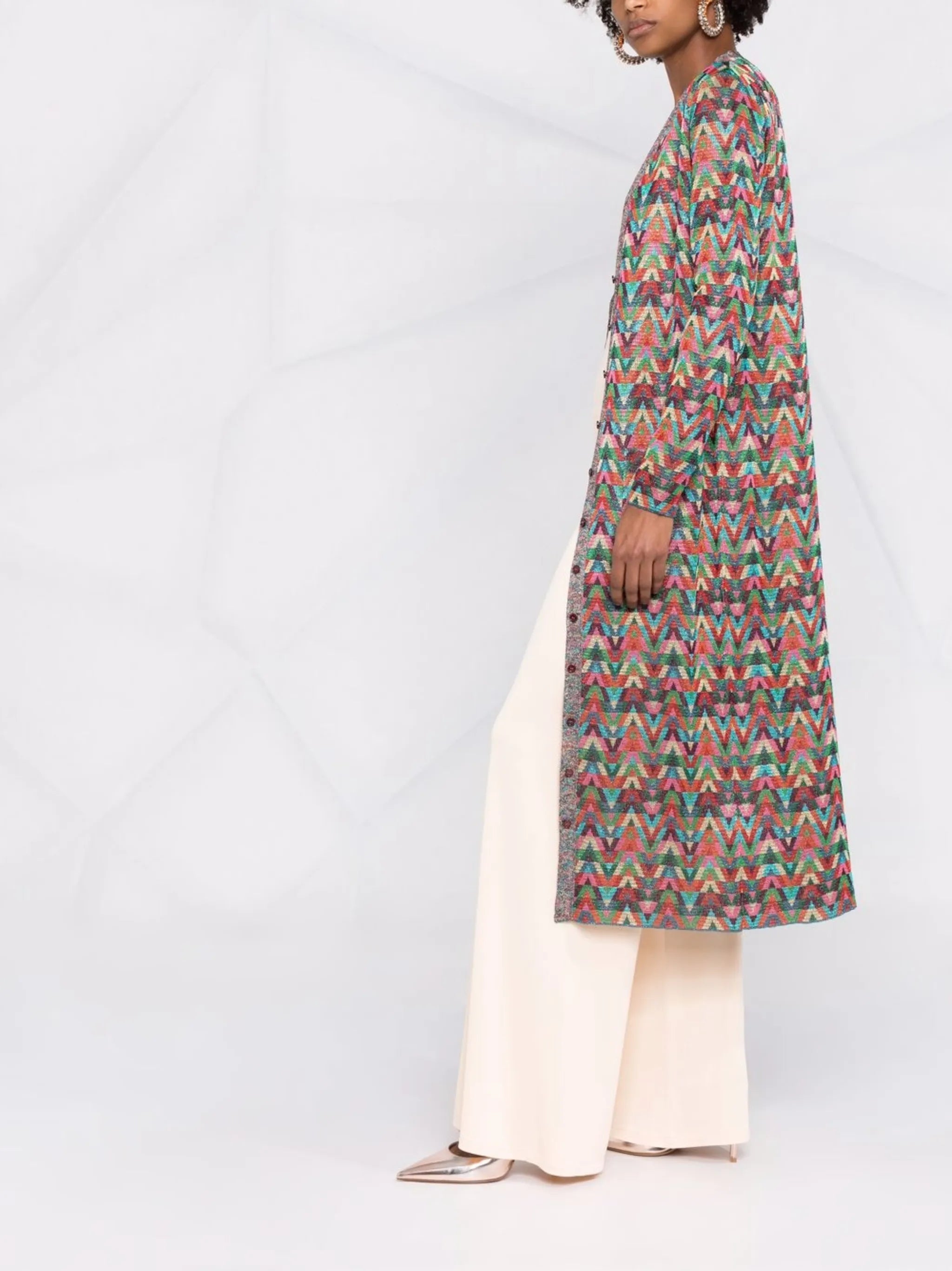 jacquard Optical-pattern lurex long cardigan