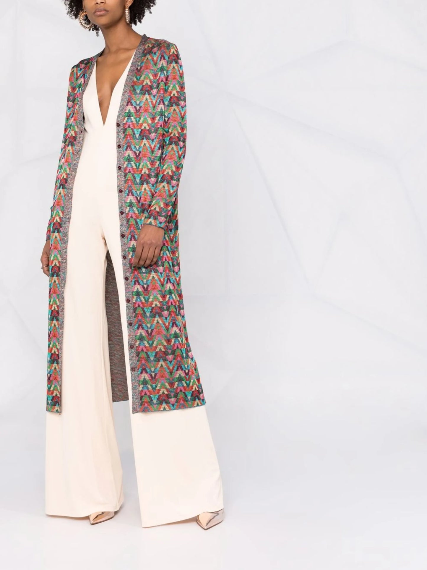 jacquard Optical-pattern lurex long cardigan