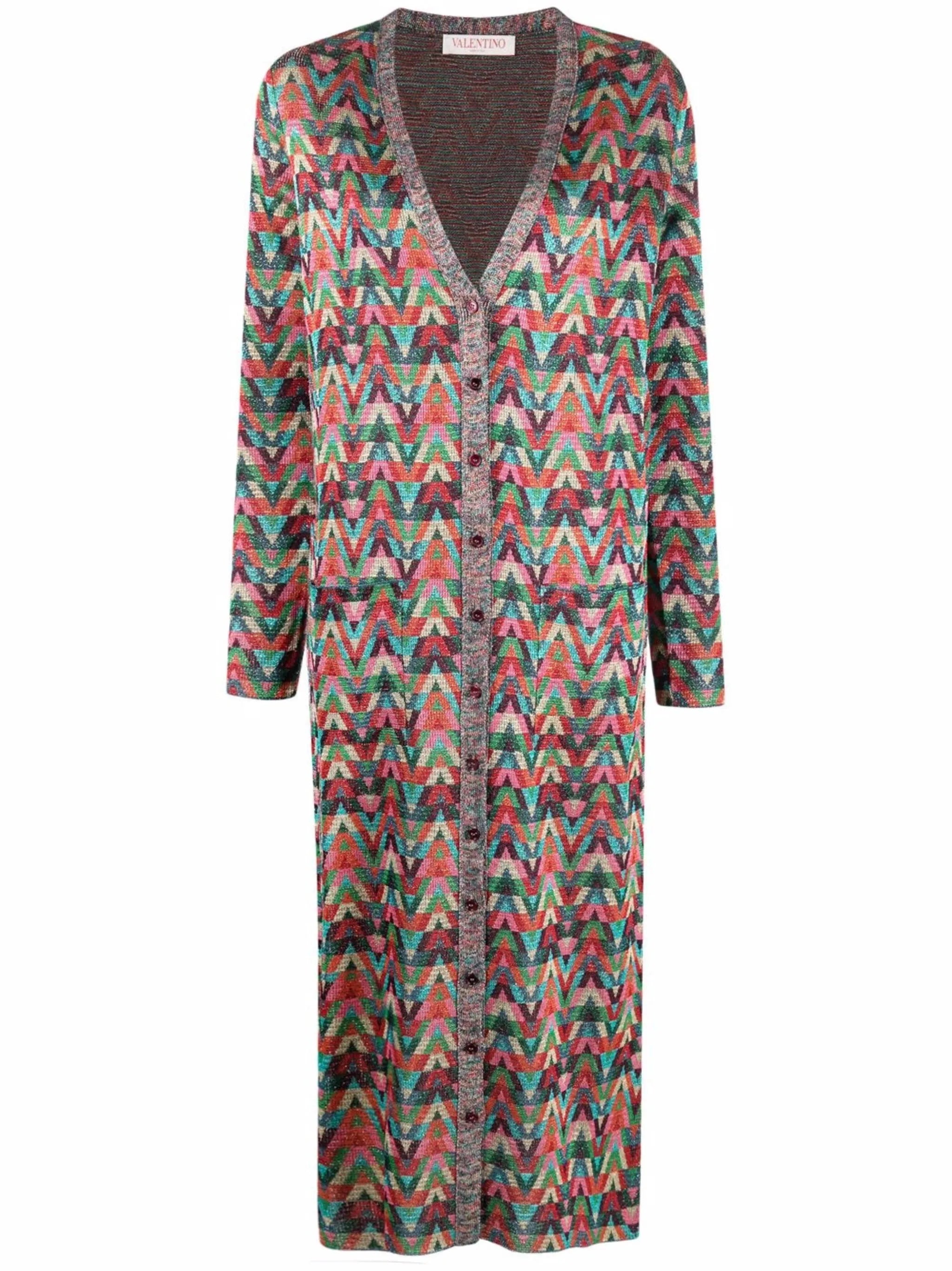 jacquard Optical-pattern lurex long cardigan