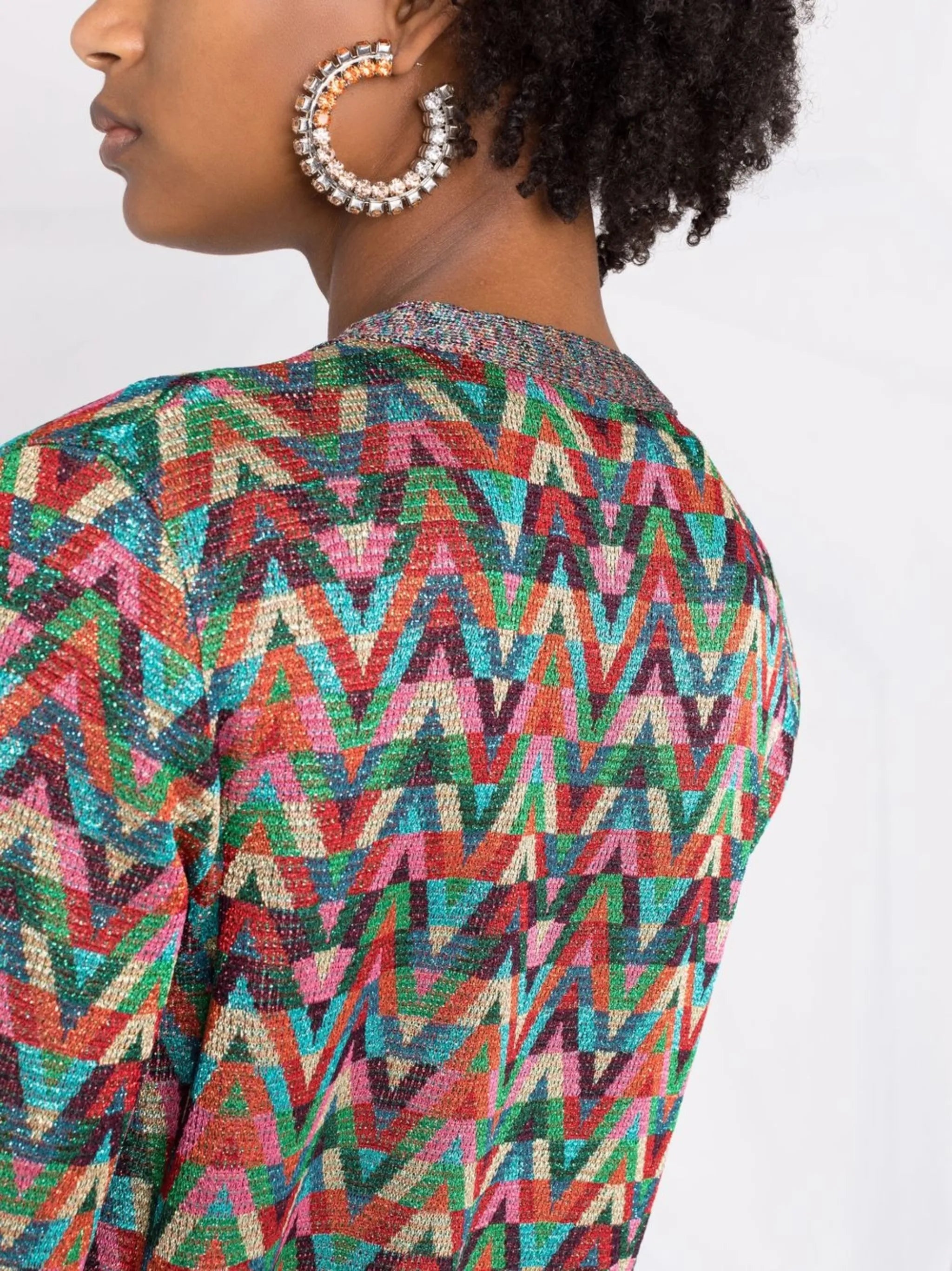 jacquard Optical-pattern lurex long cardigan