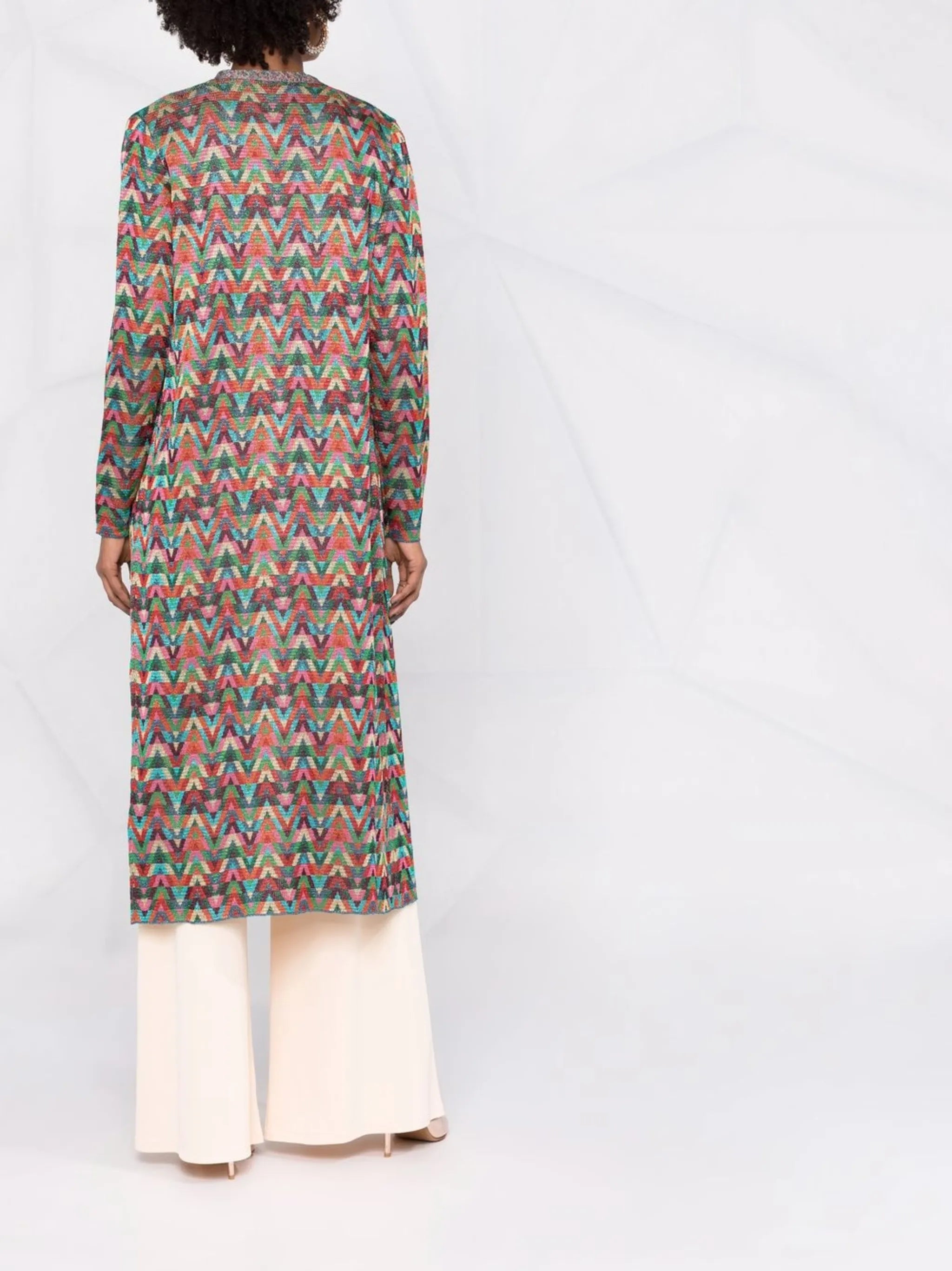 jacquard Optical-pattern lurex long cardigan