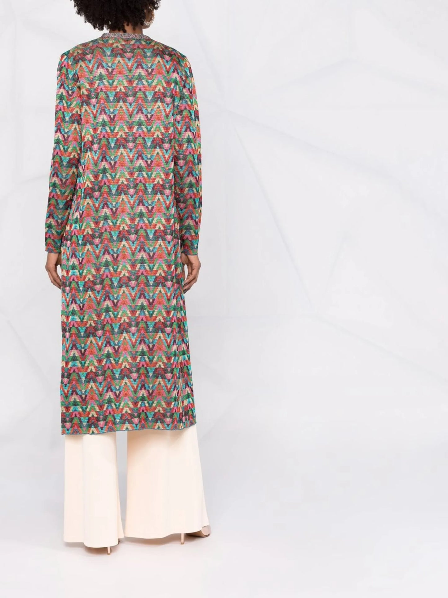 jacquard Optical-pattern lurex long cardigan