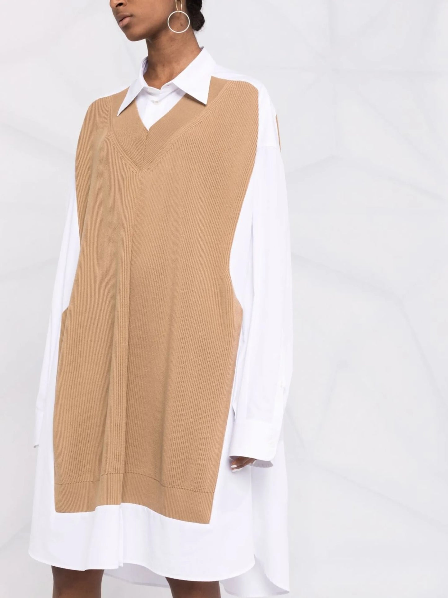 Spliced knit-detail shirtdress