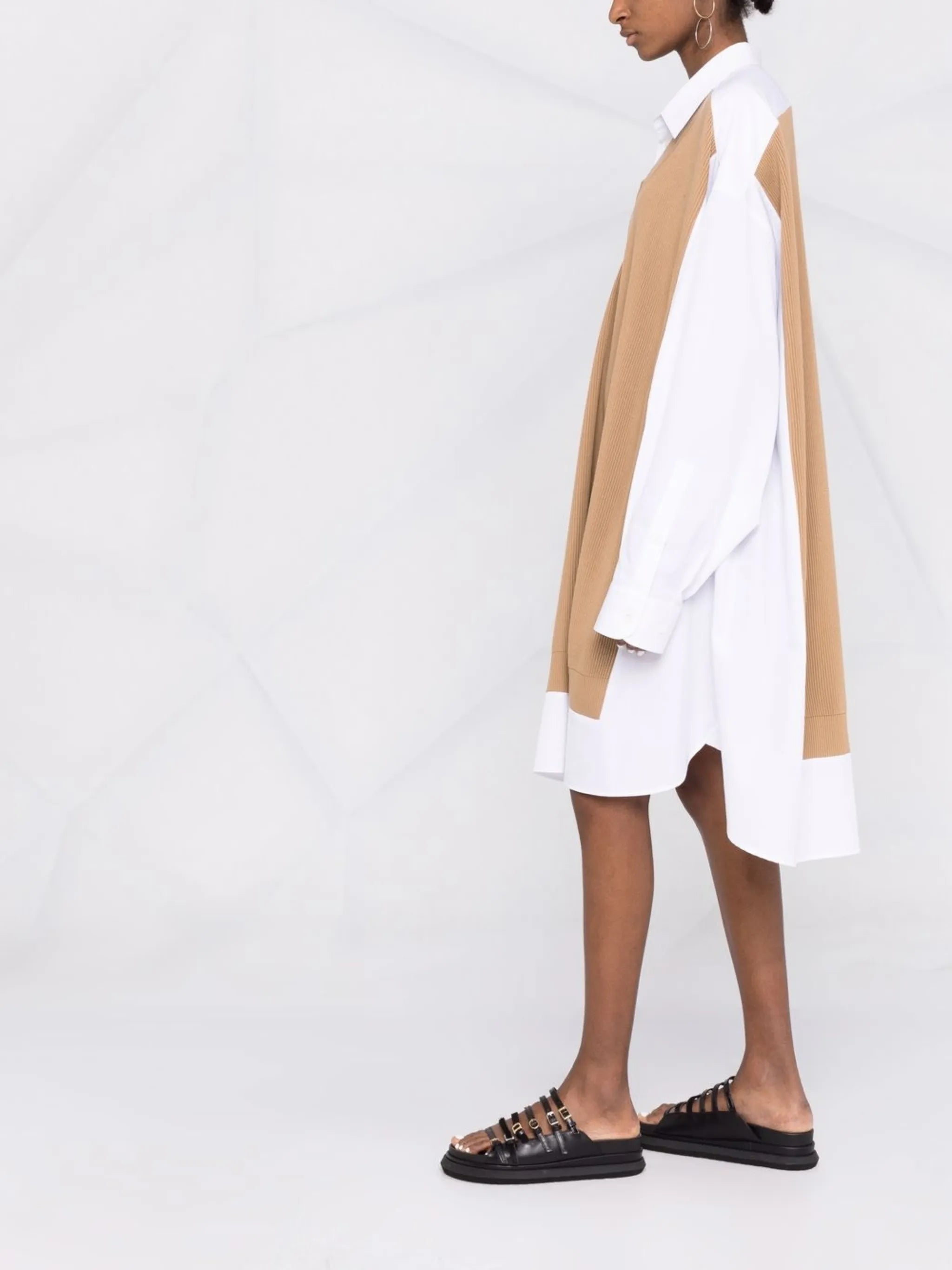 Spliced knit-detail shirtdress