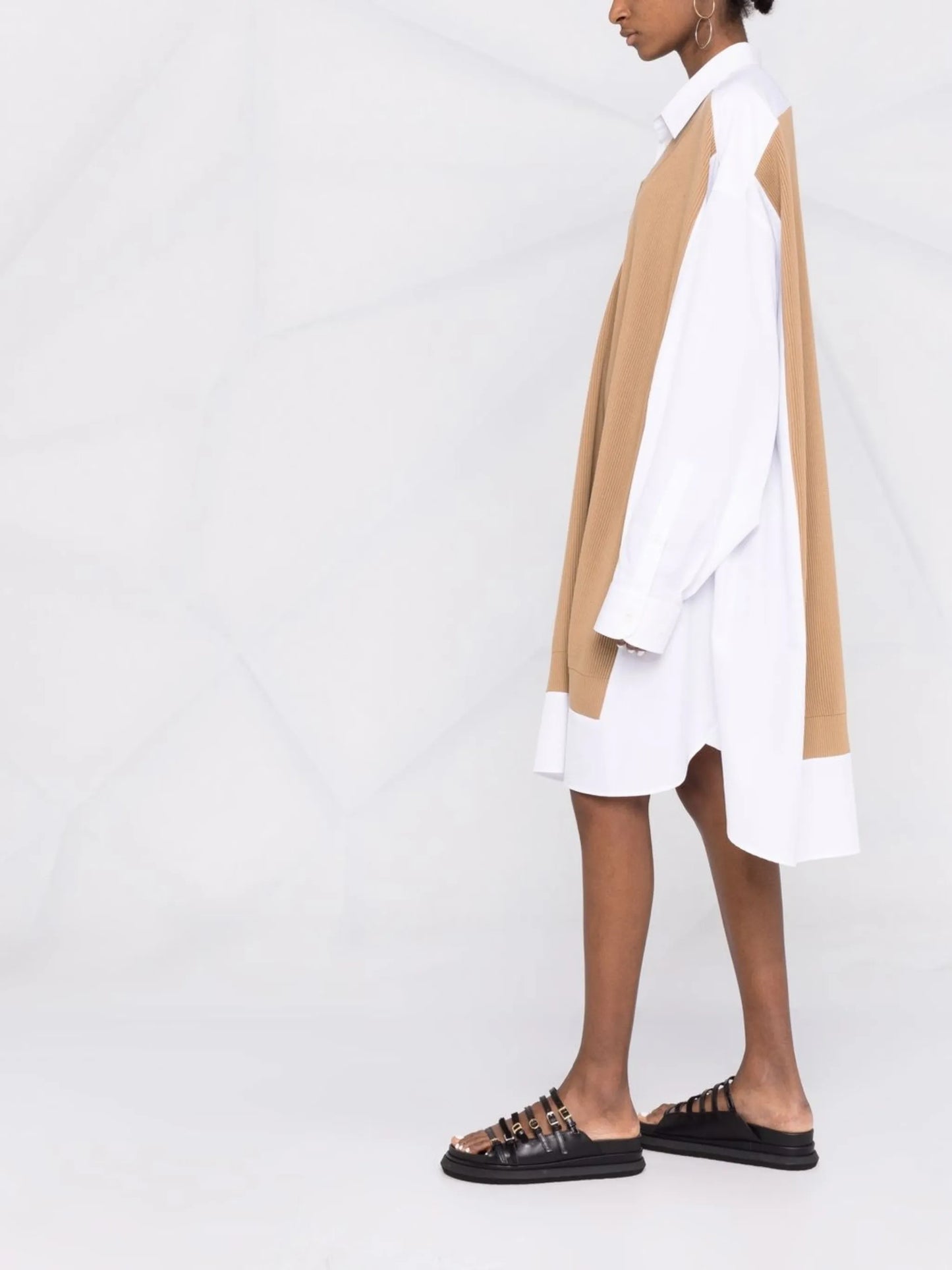 Spliced knit-detail shirtdress