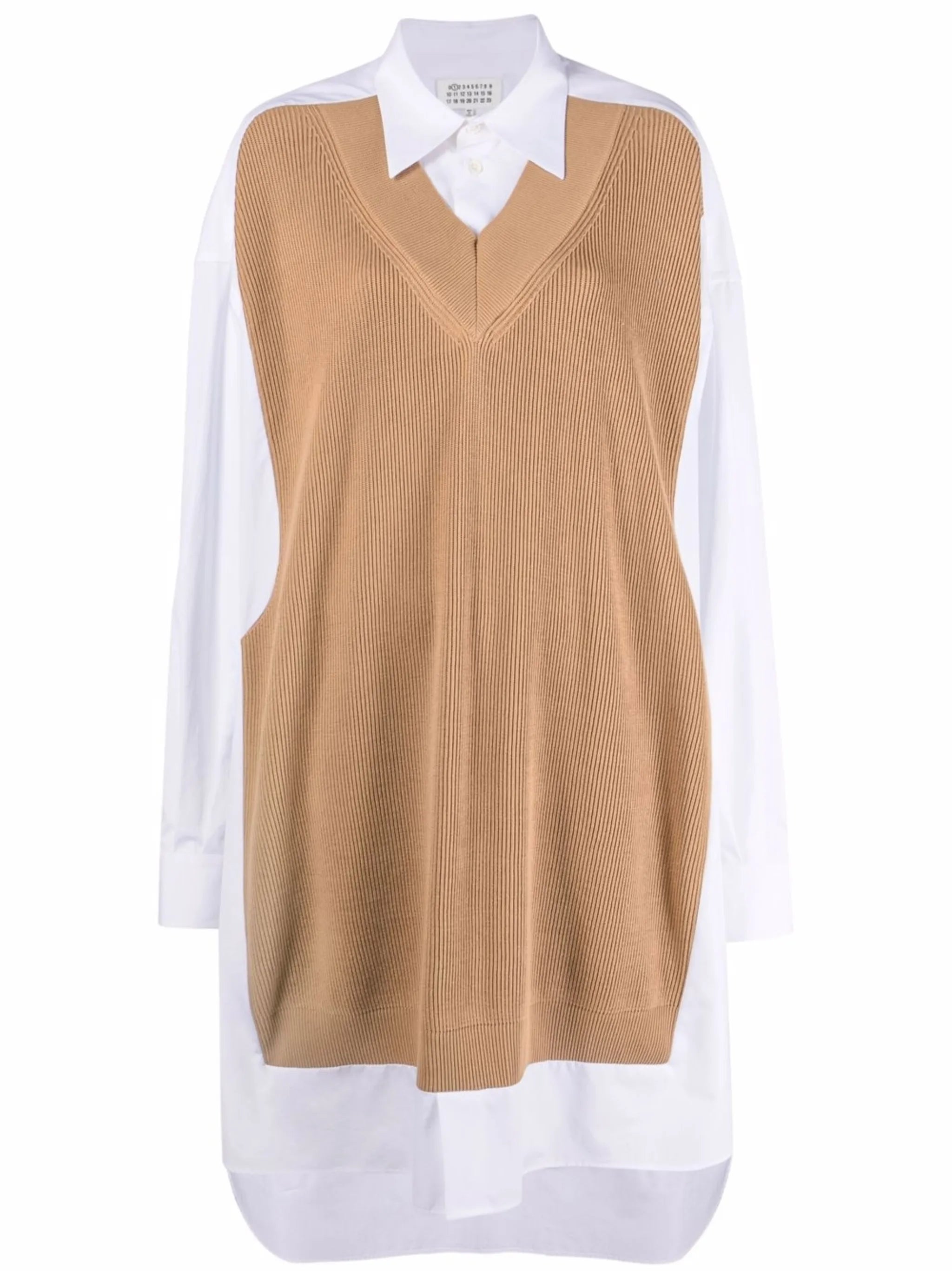 Spliced knit-detail shirtdress