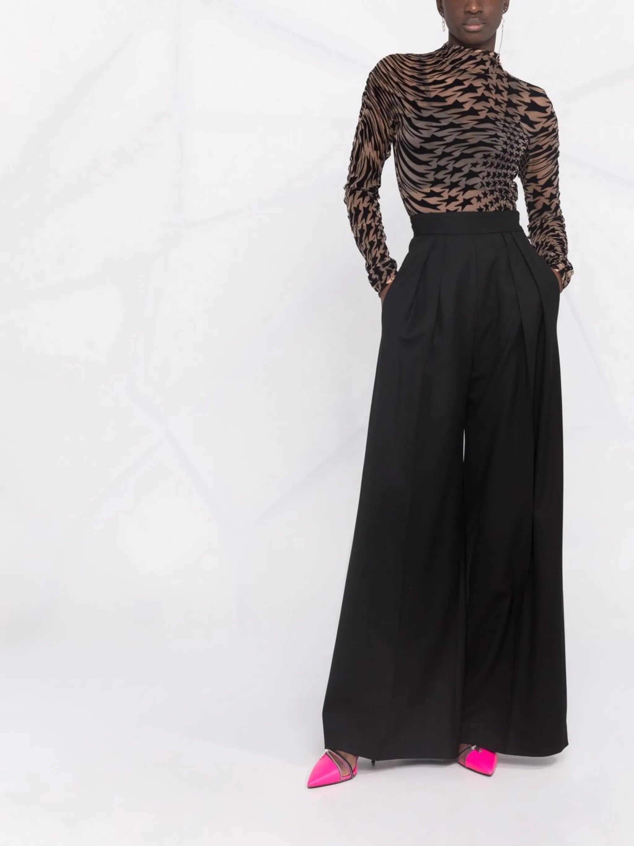 star-print semi-sheer top