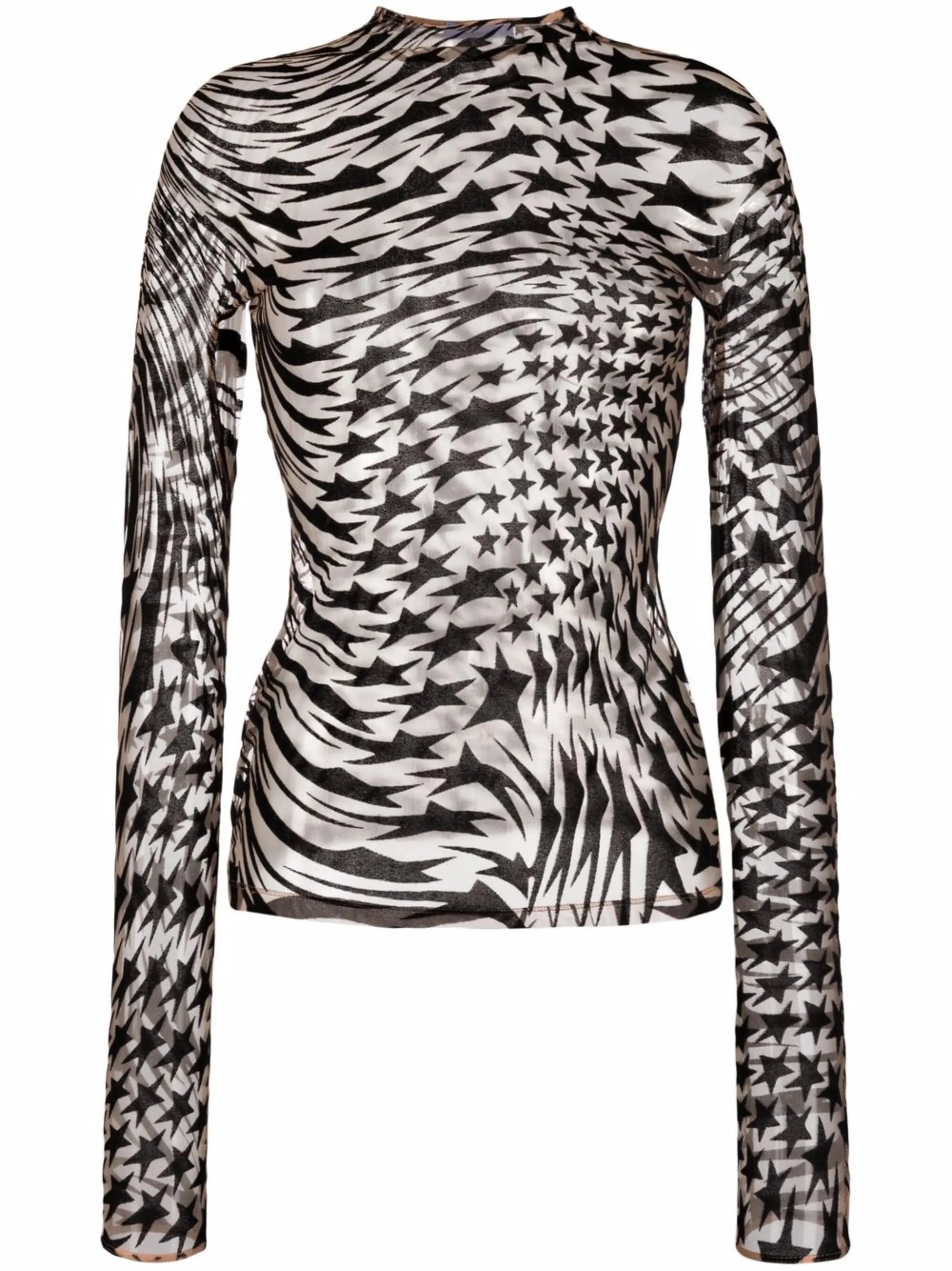 star-print semi-sheer top