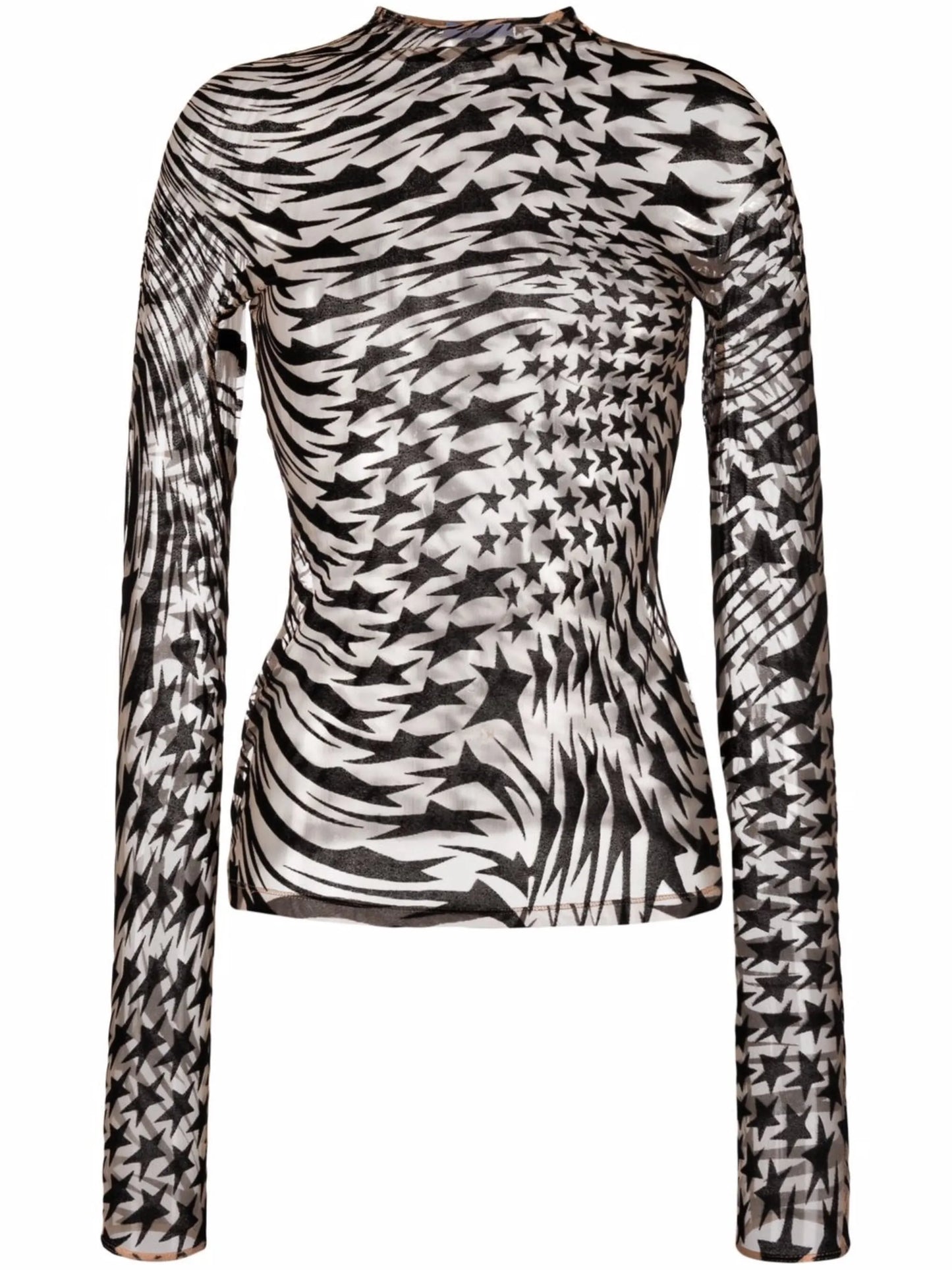 star-print semi-sheer top