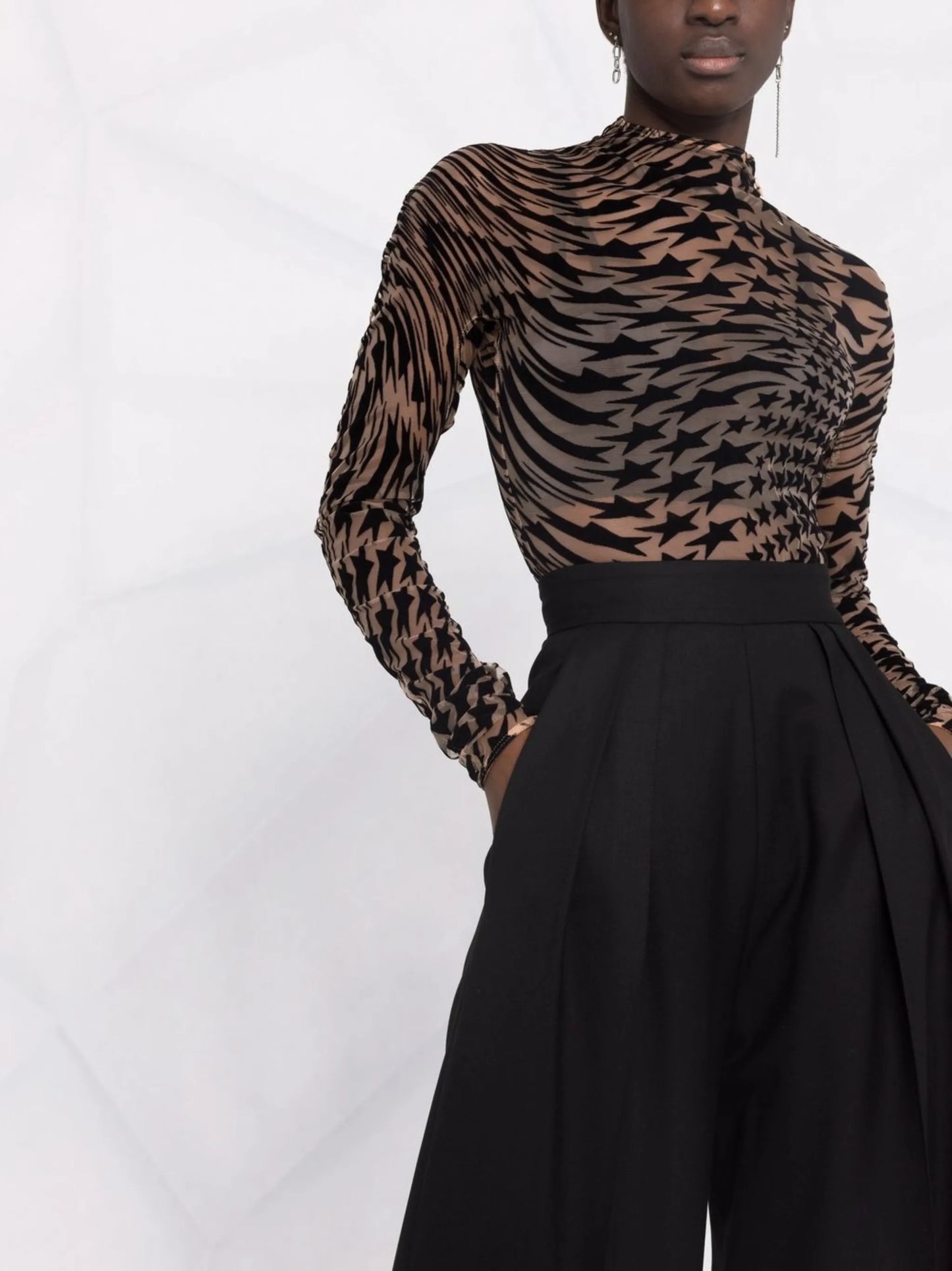 star-print semi-sheer top