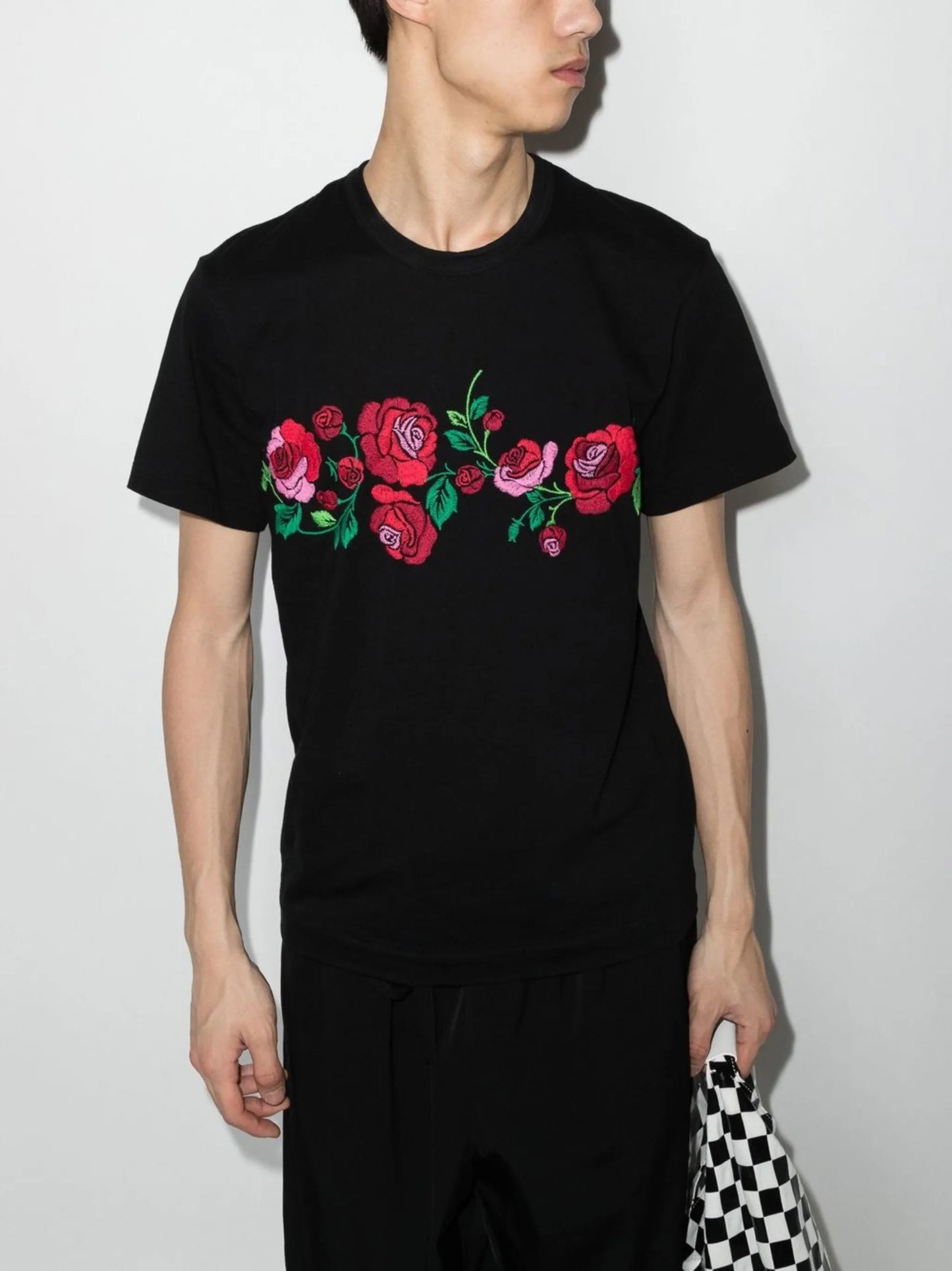 floral-embroidered cotton T-shirt