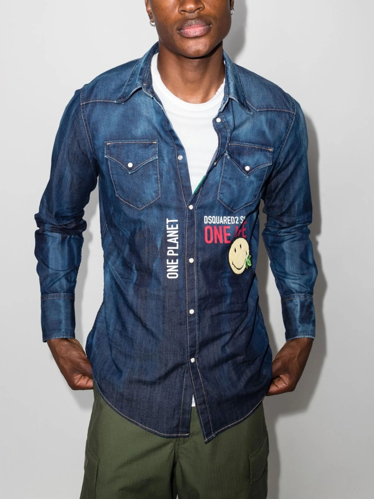 logo-print detail denim shirt