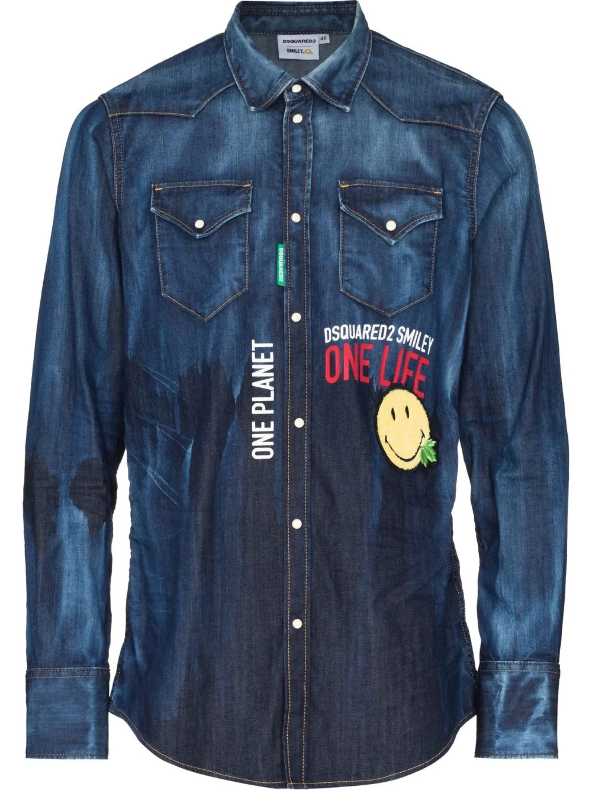 logo-print detail denim shirt