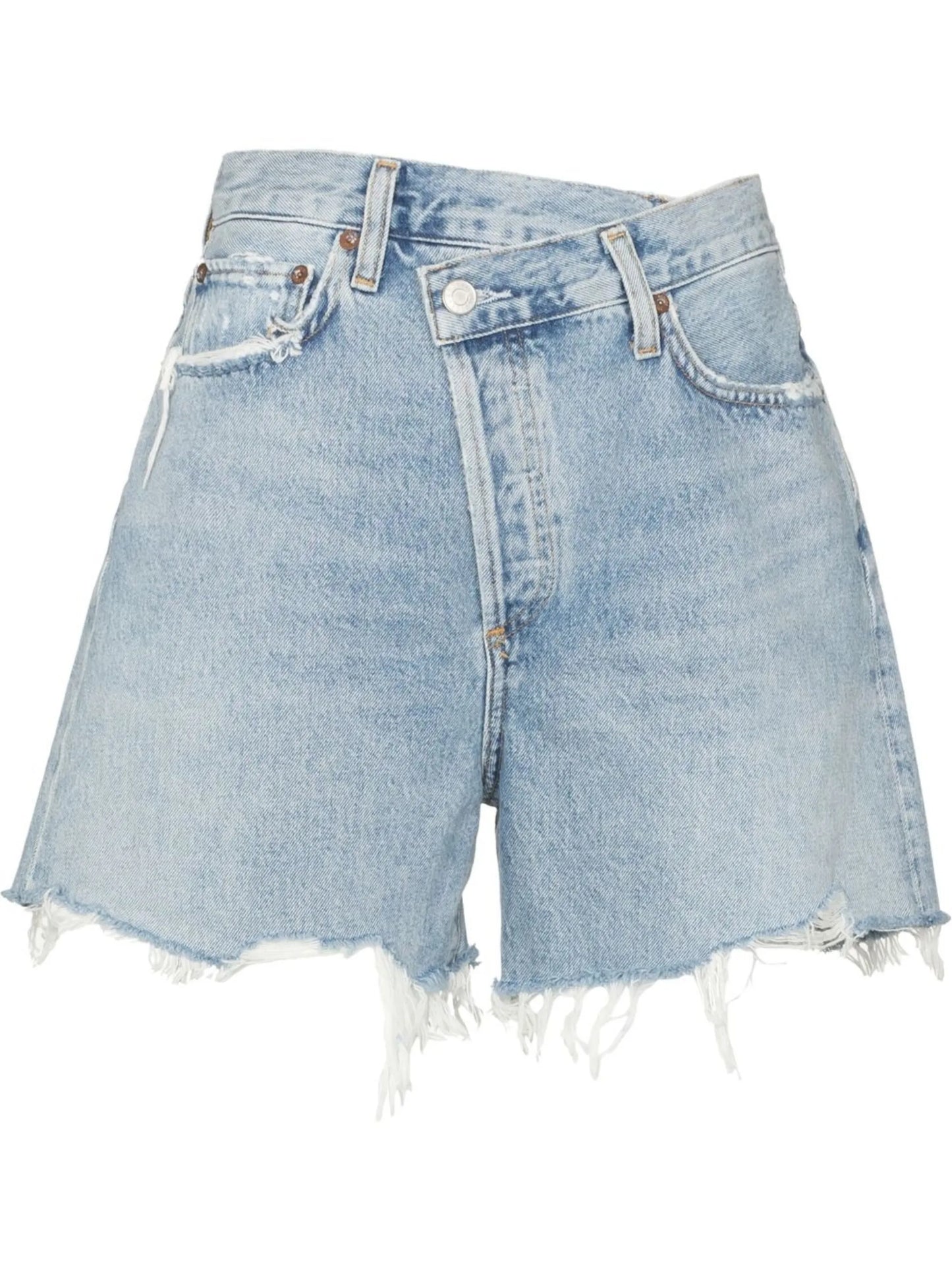 Criss Cross asymmetric denim shorts