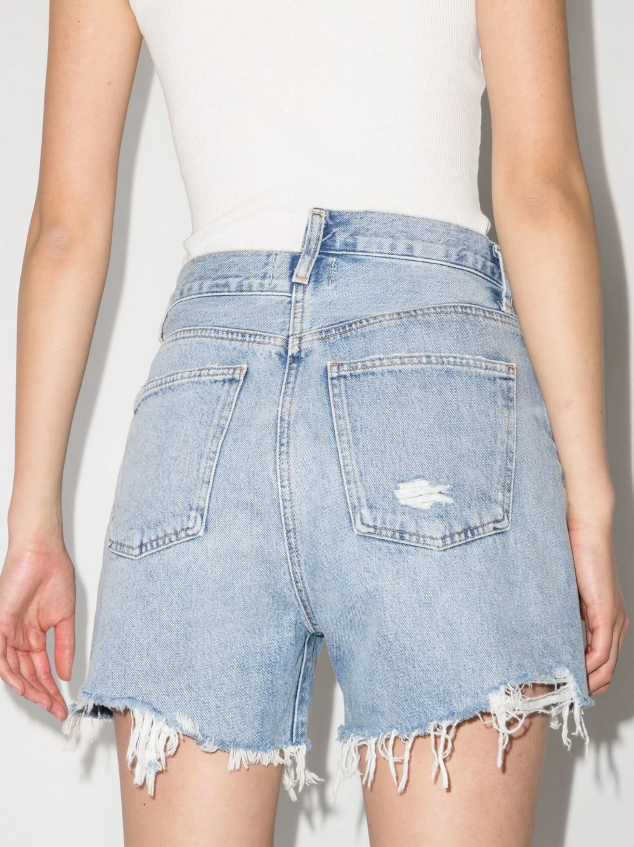 Criss Cross asymmetric denim shorts