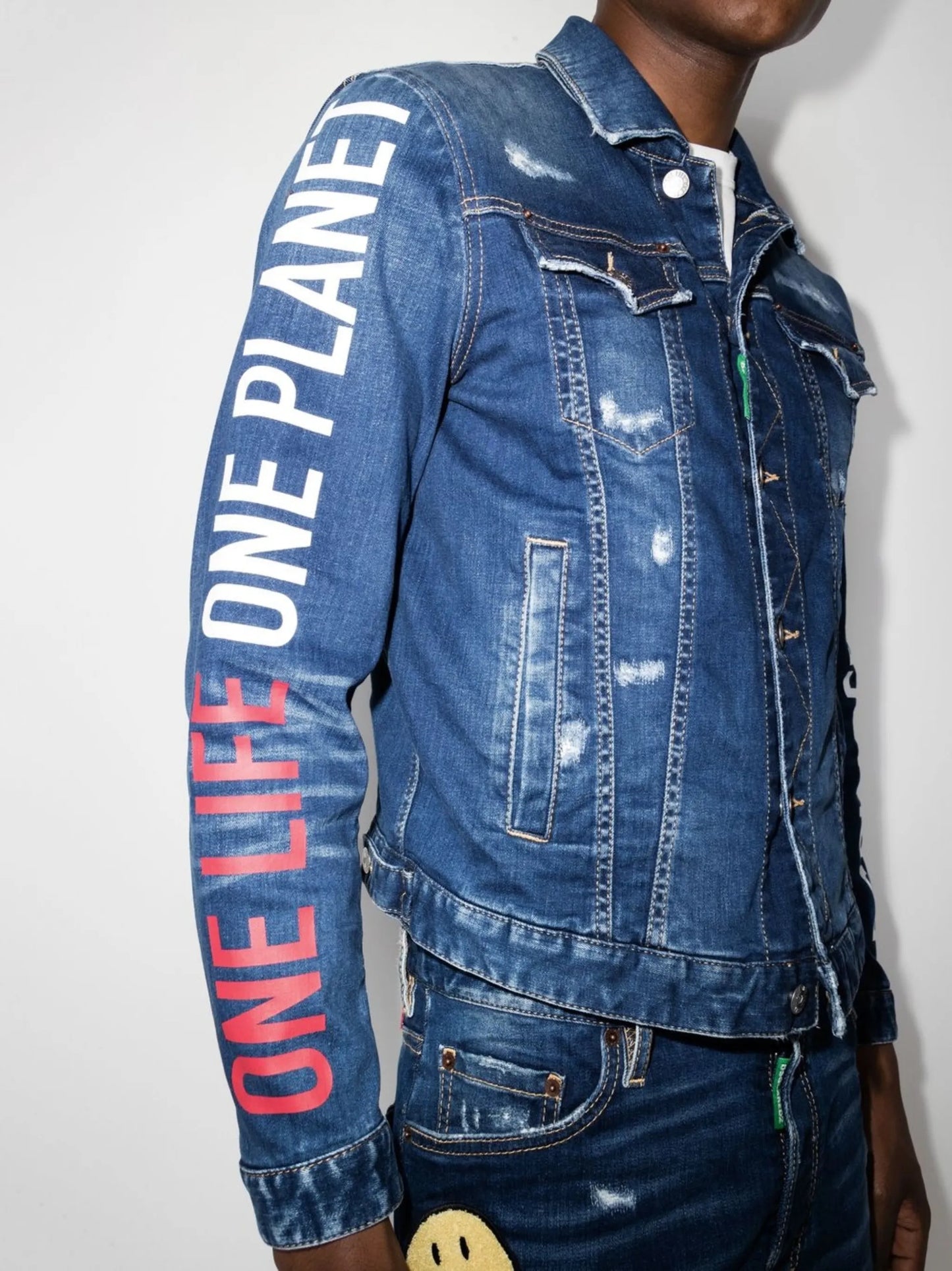 graphic-print denim jacket